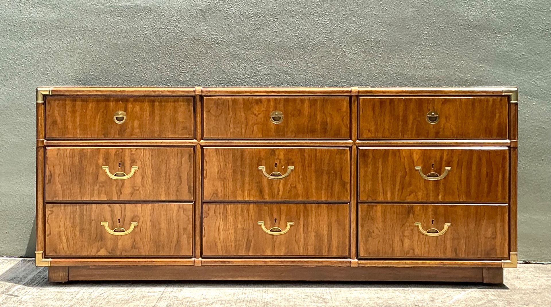 Vintage Drexel Wood and Brass Campaign Dresser - Side view