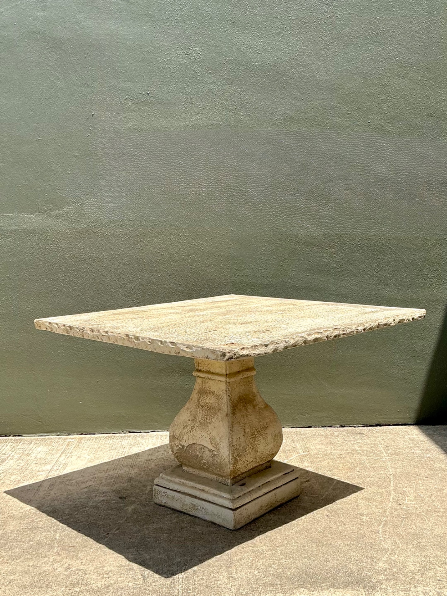 Vintage Square Stone Top Pedestal Dining Table - Detail view