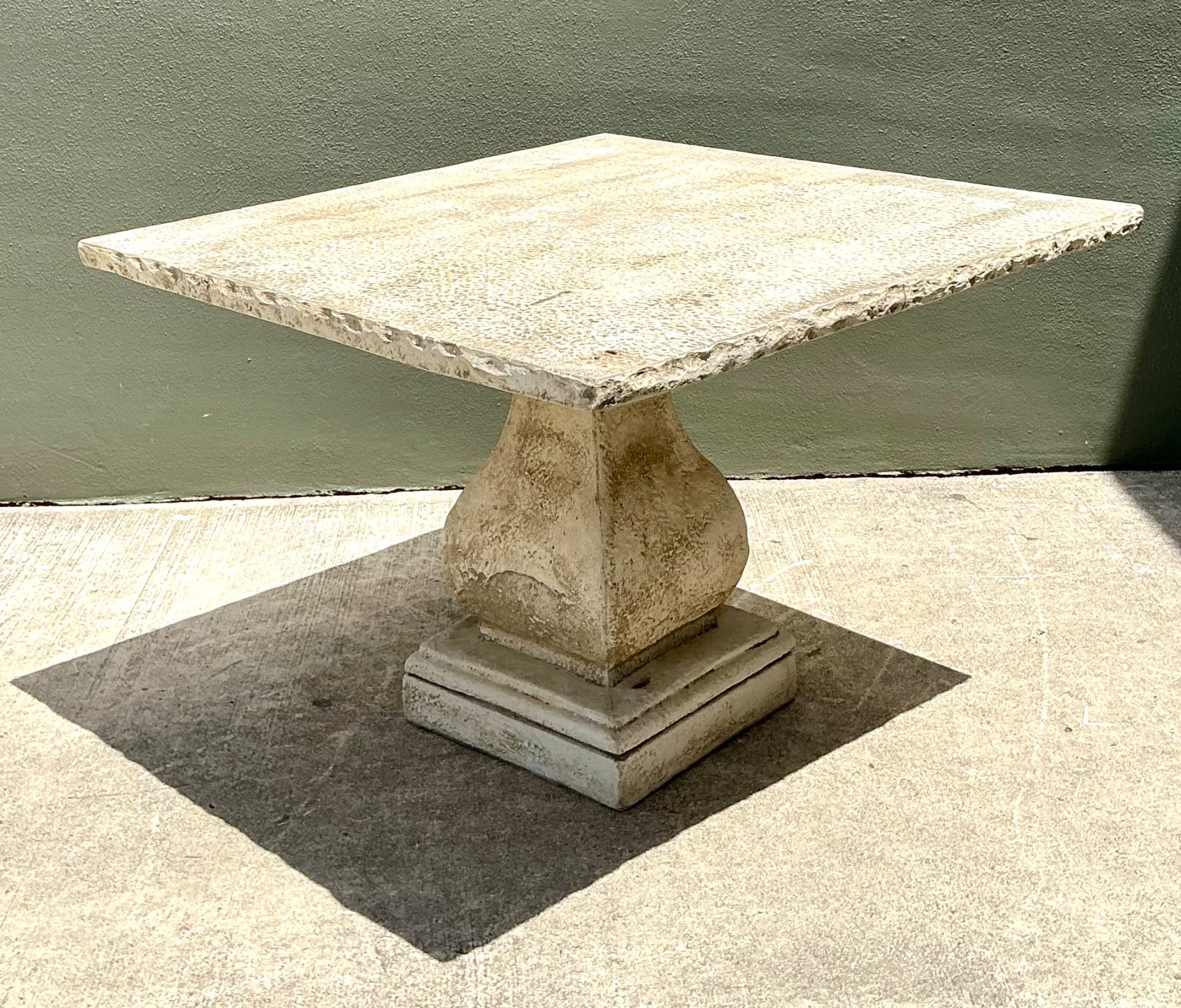 Vintage Square Stone Top Pedestal Dining Table - Back view