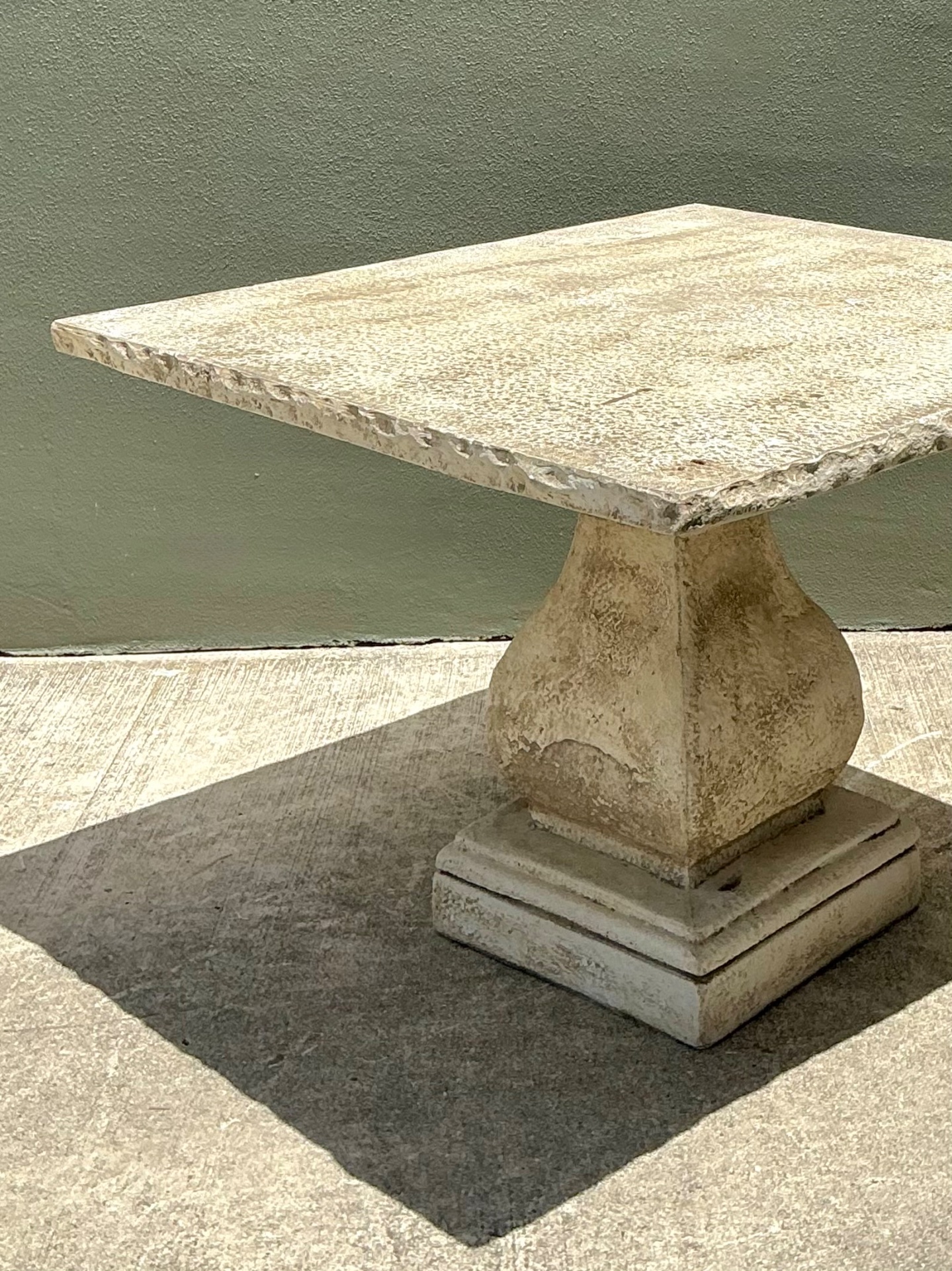Vintage Square Stone Top Pedestal Dining Table - Side view