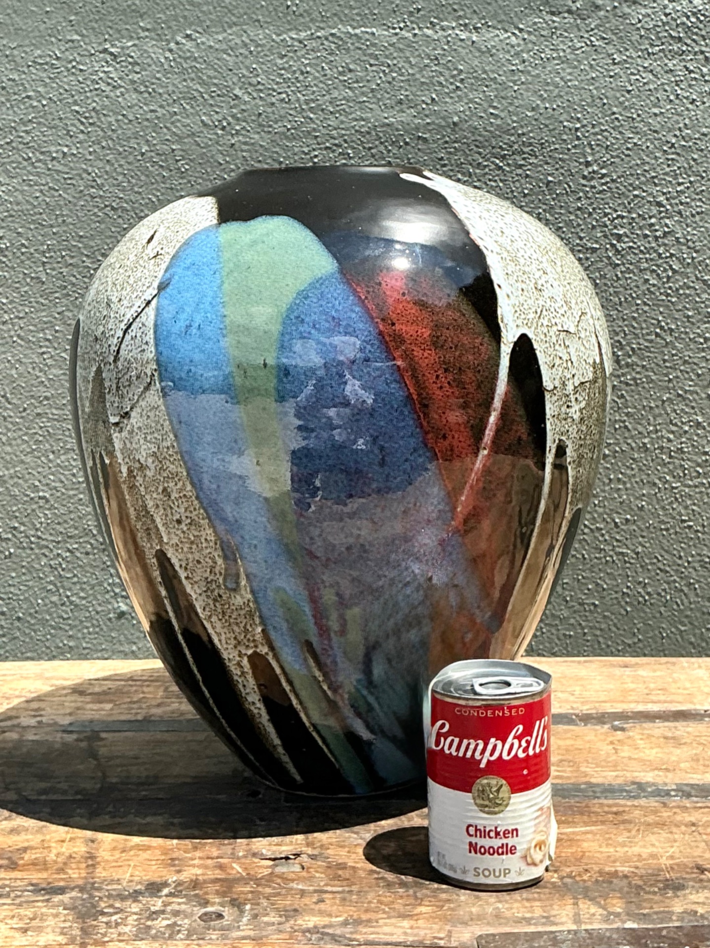 Vintage Multicolor Drip Glaze Ceramic Vase - Detail view