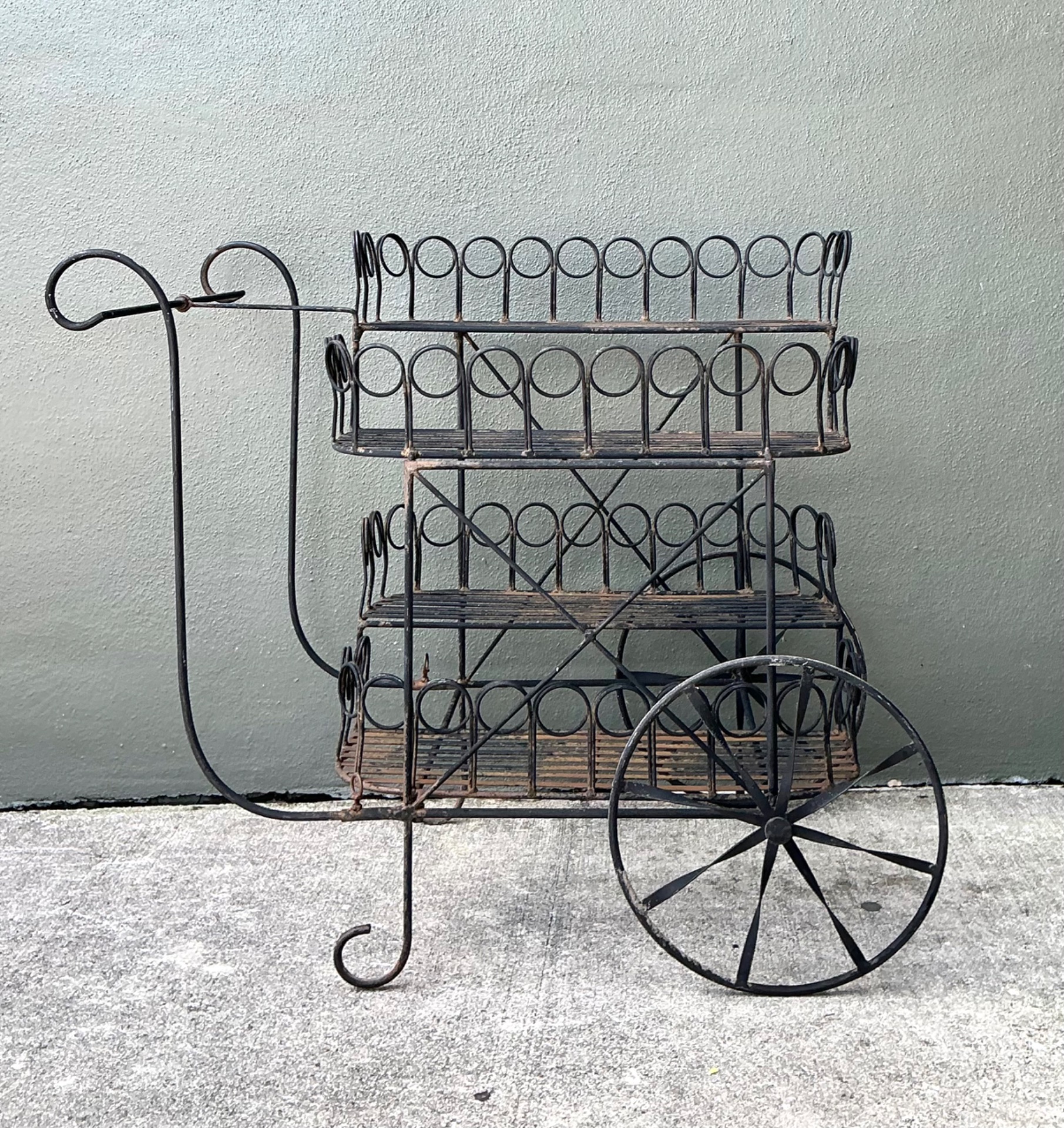 Mid 20th Century Vintage Wrought Iron Bar Cart - Back view