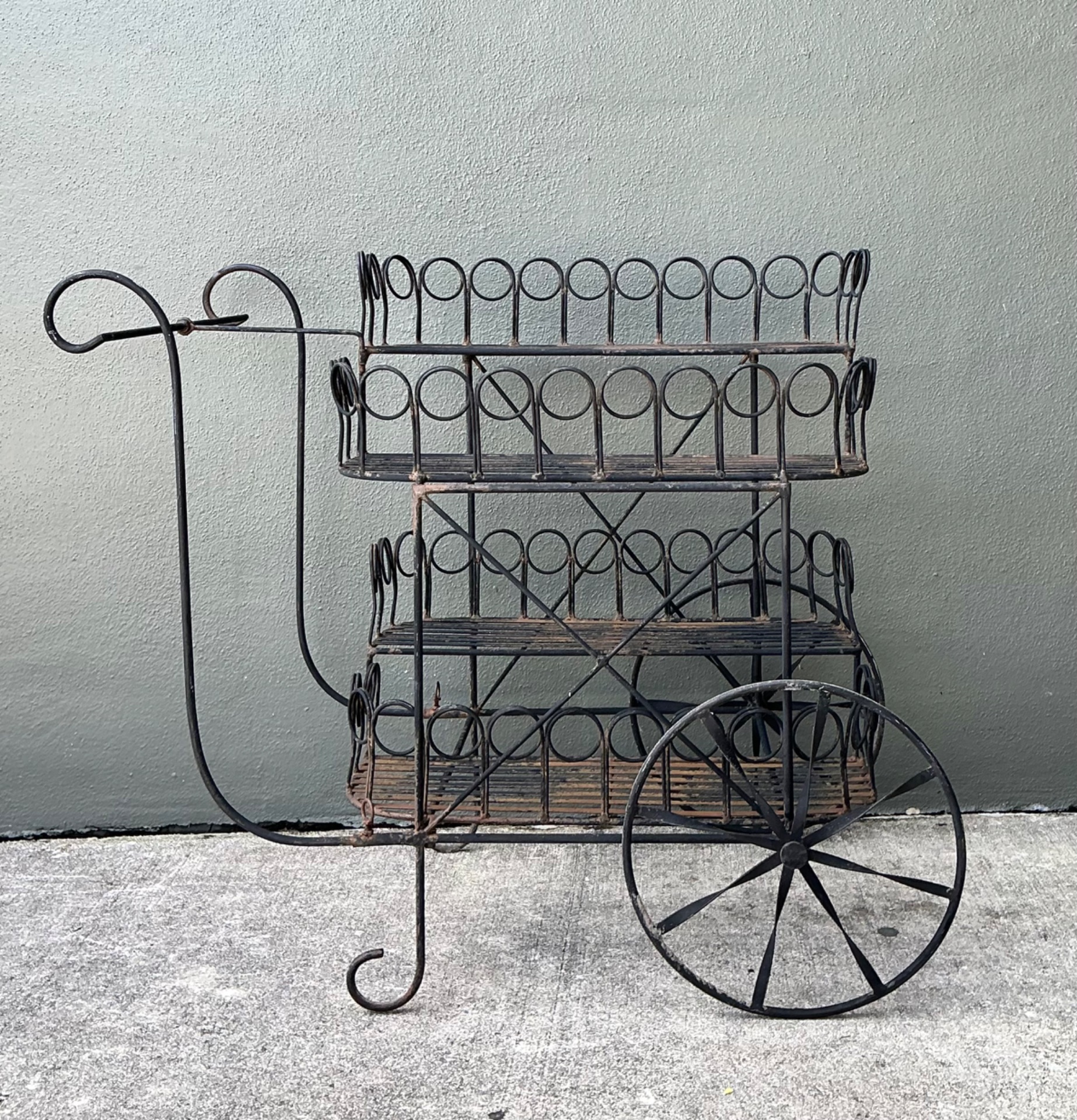 Mid 20th Century Vintage Wrought Iron Bar Cart - Detail view