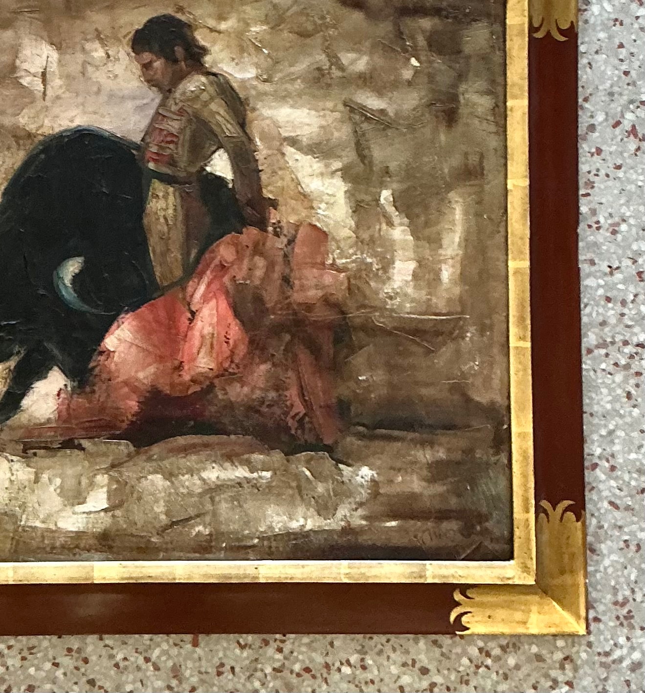Vintage Framed Spanish Bullfighting Scene - Side view