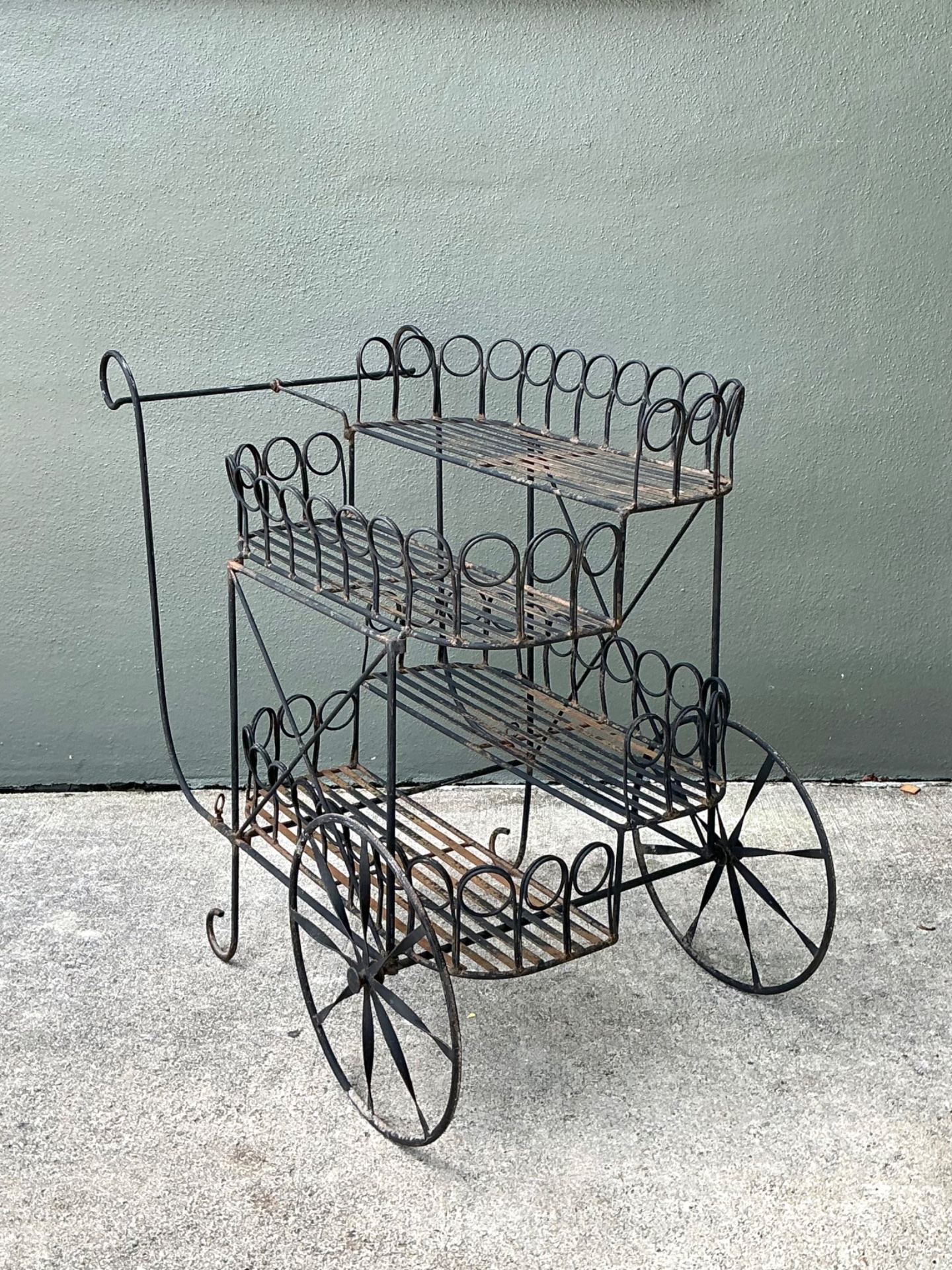 Mid 20th Century Vintage Wrought Iron Bar Cart - Side view