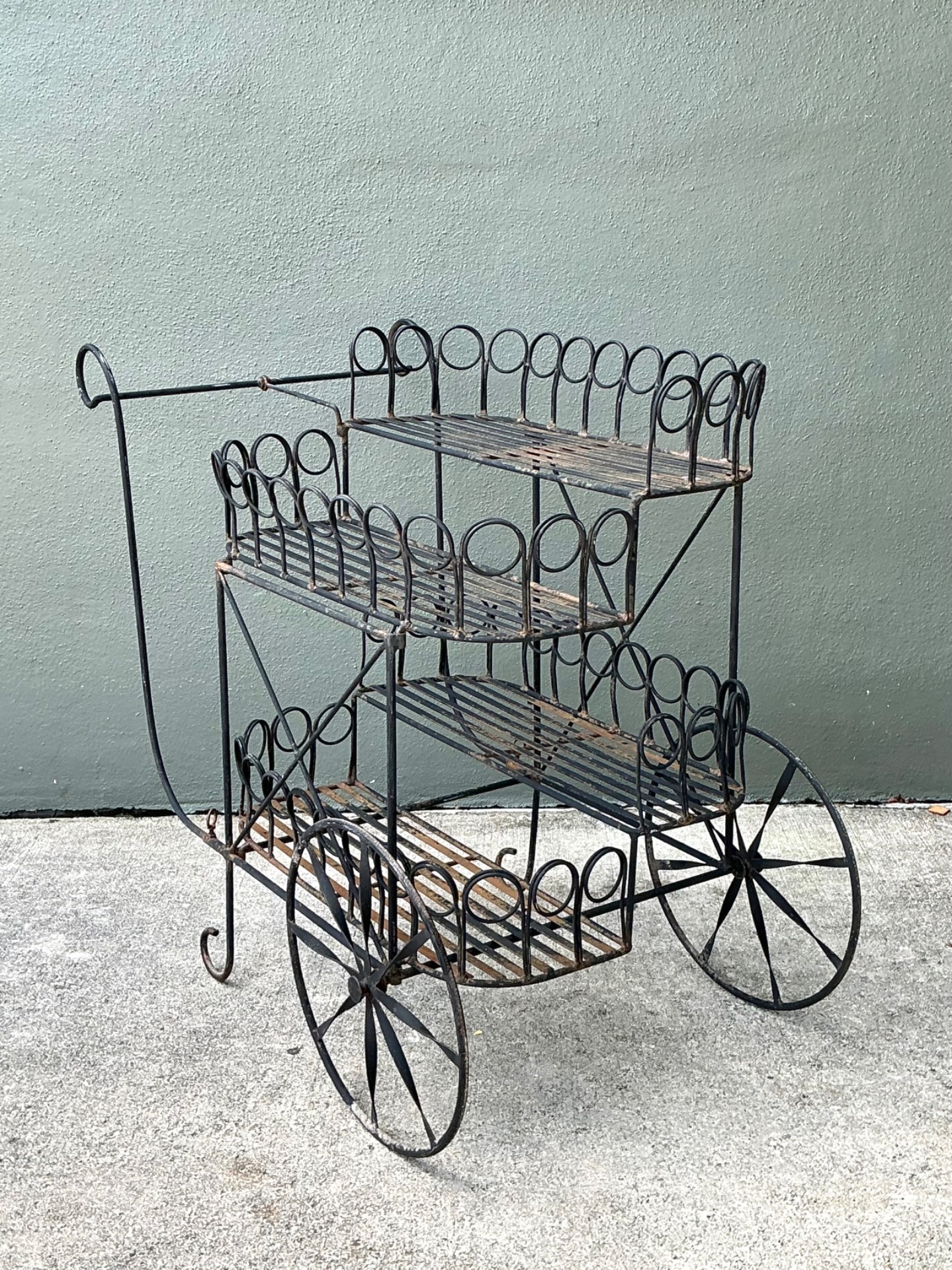 Mid 20th Century Vintage Wrought Iron Bar Cart - Top view