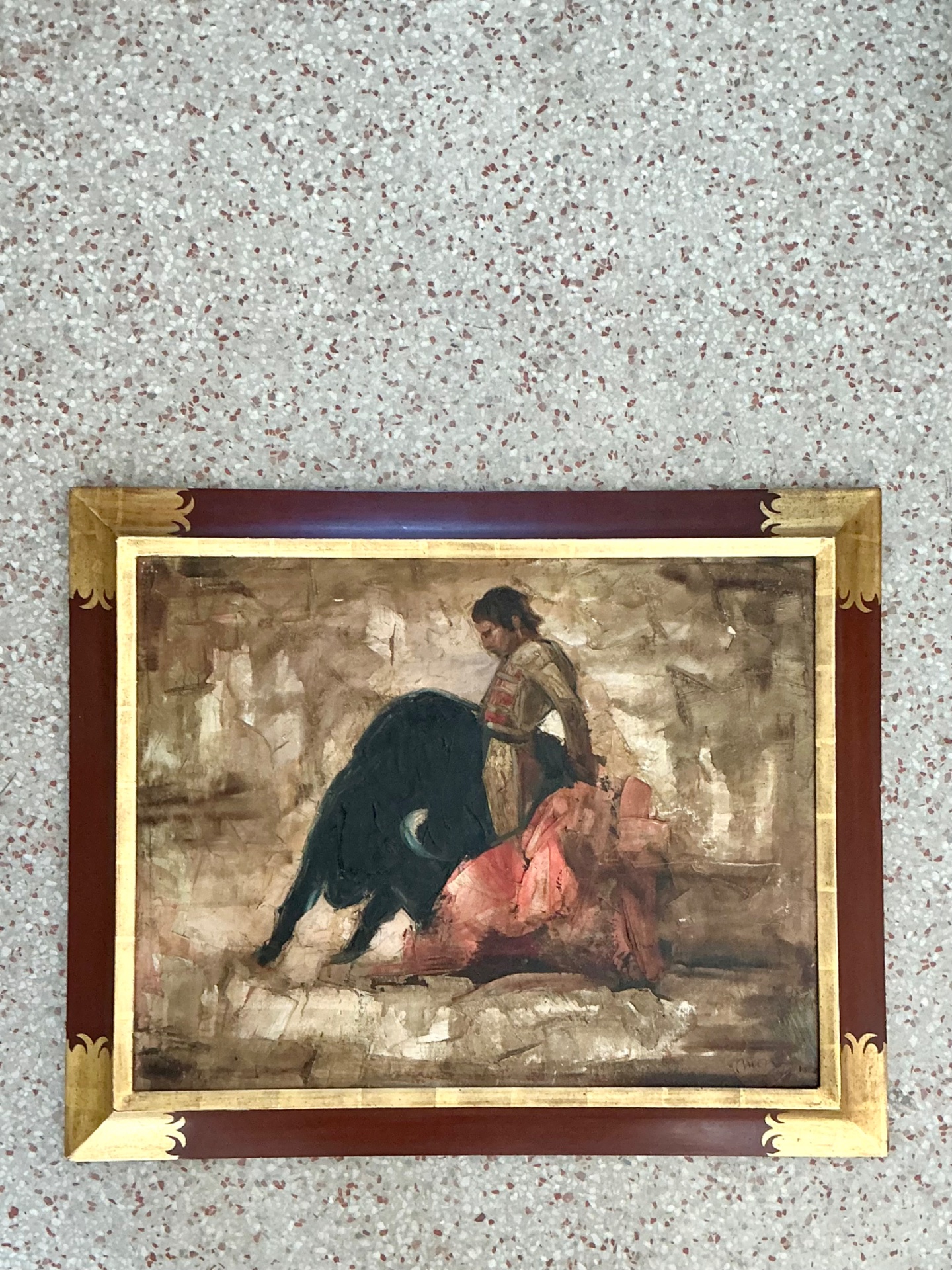 Vintage Framed Spanish Bullfighting Scene - Back view