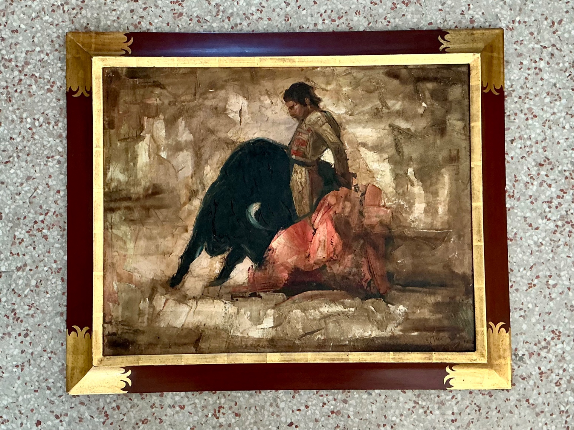 Vintage Framed Spanish Bullfighting Scene - Detail view