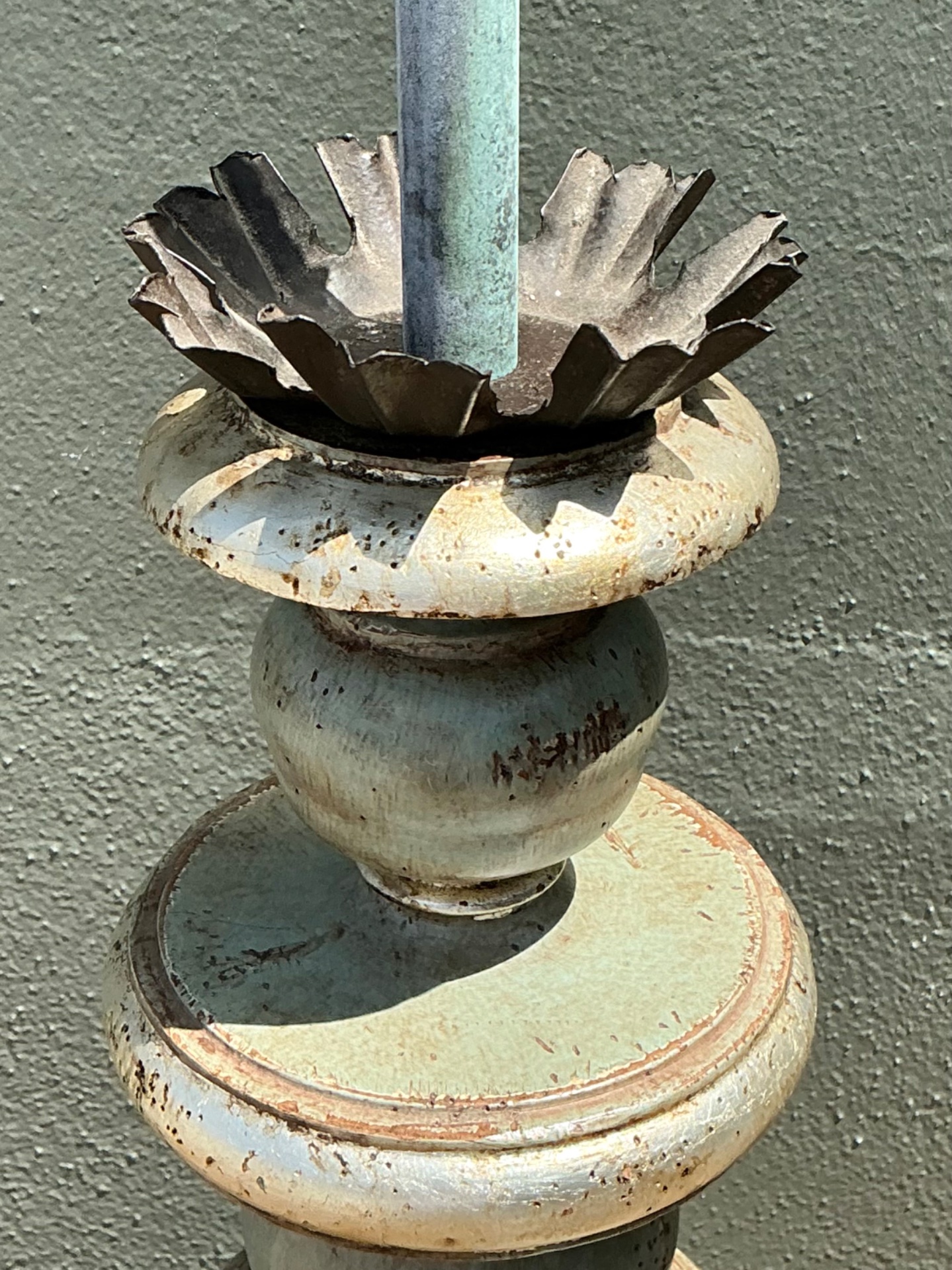 Vintage Distressed Wood Table Lamp - Back view