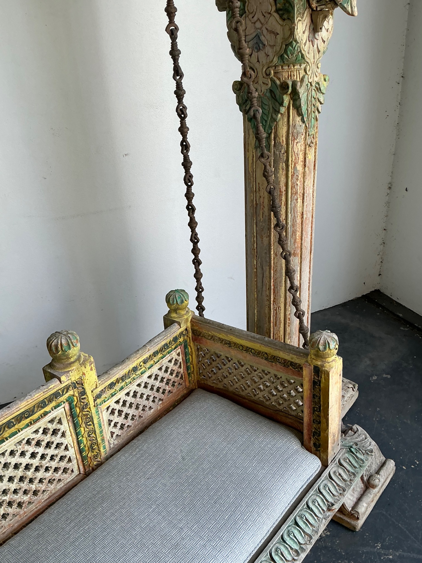 Vintage Monumental Carved Wood and Iron Swing - Top view