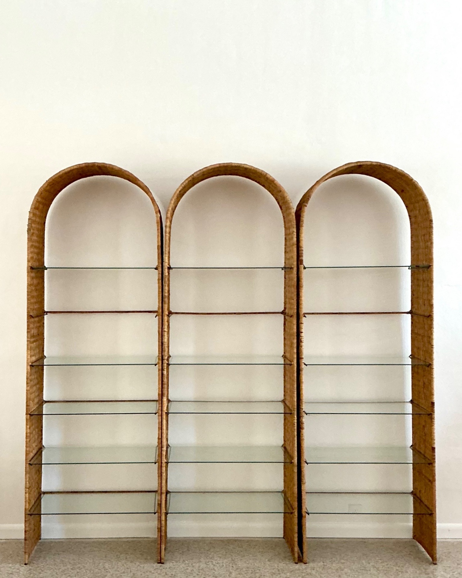 Vintage Woven Rattan Arched Etagere After Danny Ho Fung - Detail view