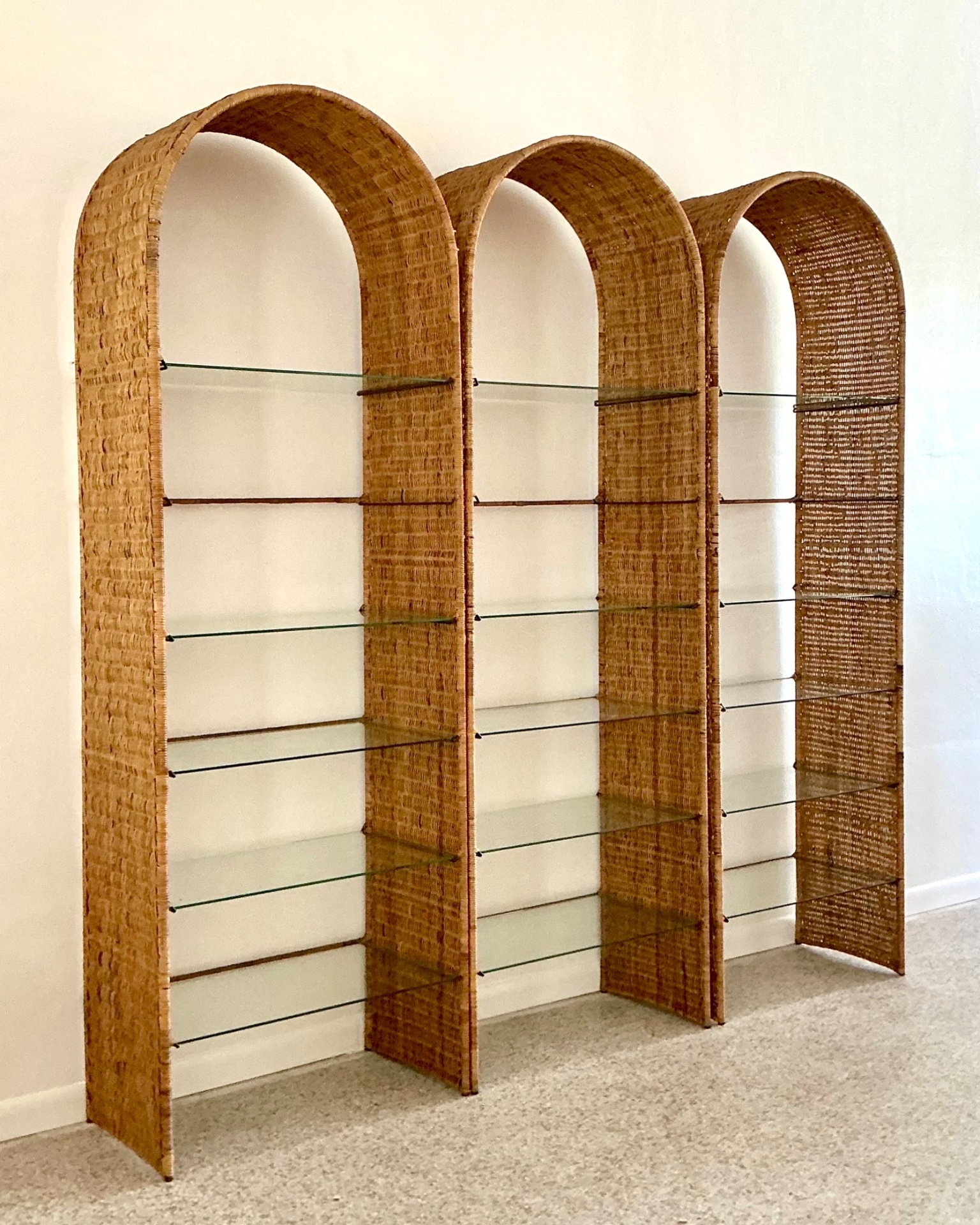 Vintage Woven Rattan Arched Etagere After Danny Ho Fung - Side view
