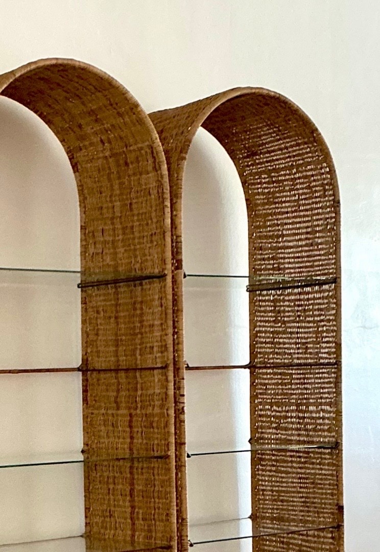 Vintage Woven Rattan Arched Etagere After Danny Ho Fung - Back view