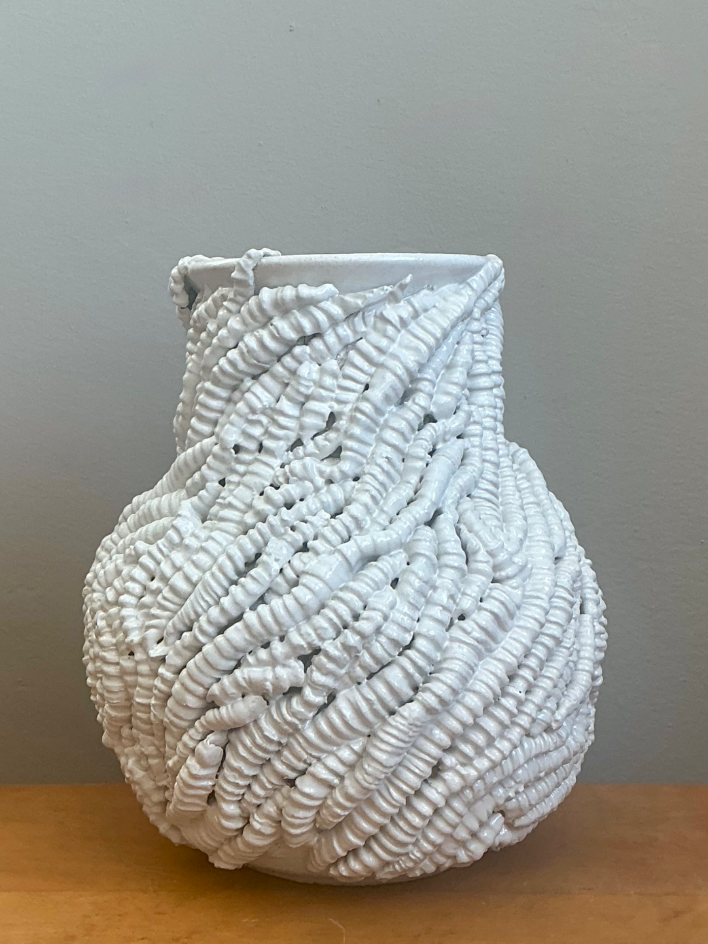 Handcrafted Kass O’Brien Textured Ceramic Vase - Side view