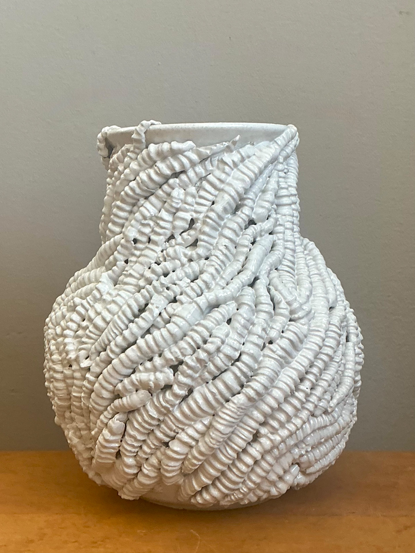 Handcrafted Kass O’Brien Textured Ceramic Vase - Top view
