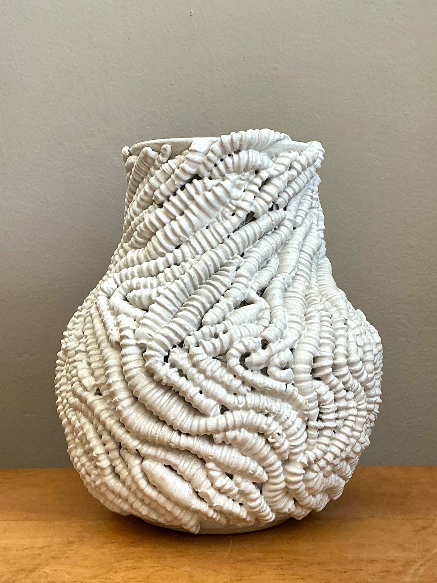 Handcrafted Kass O’Brien Textured Ceramic Vase - Back view