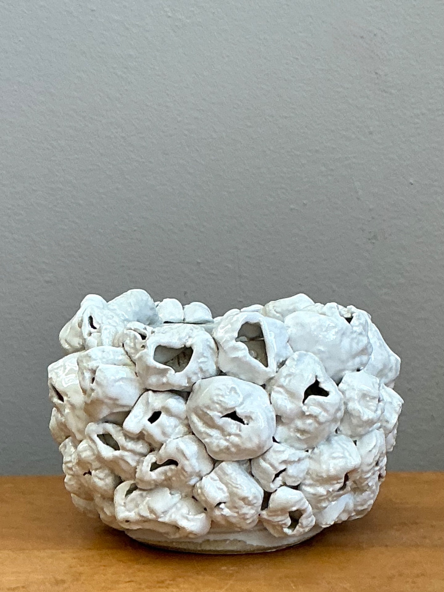 Vintage Kass O’Brien White Textured Ceramic Barnacle Bowl - Top view