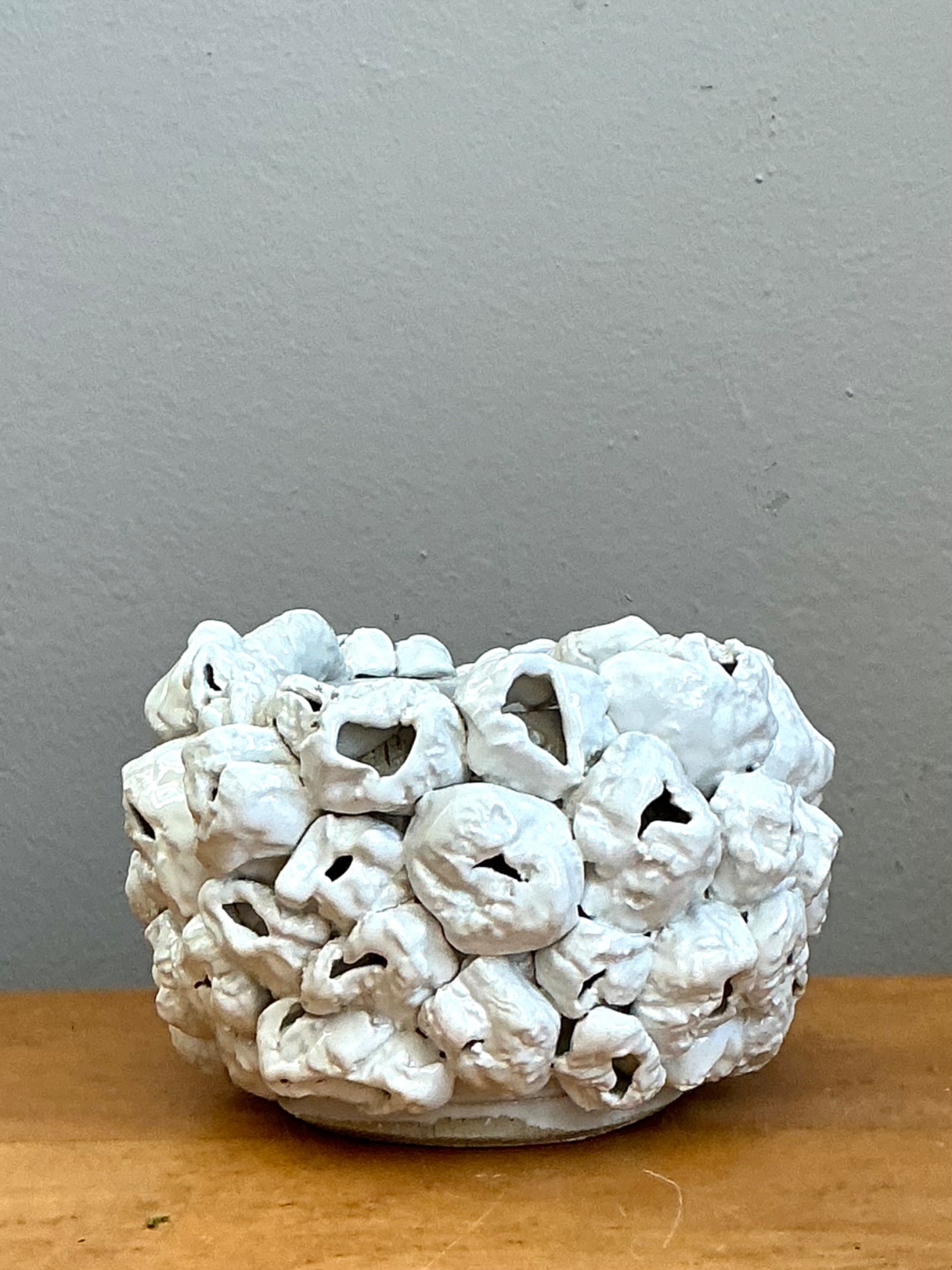 Vintage Kass O’Brien White Textured Ceramic Barnacle Bowl - Back view