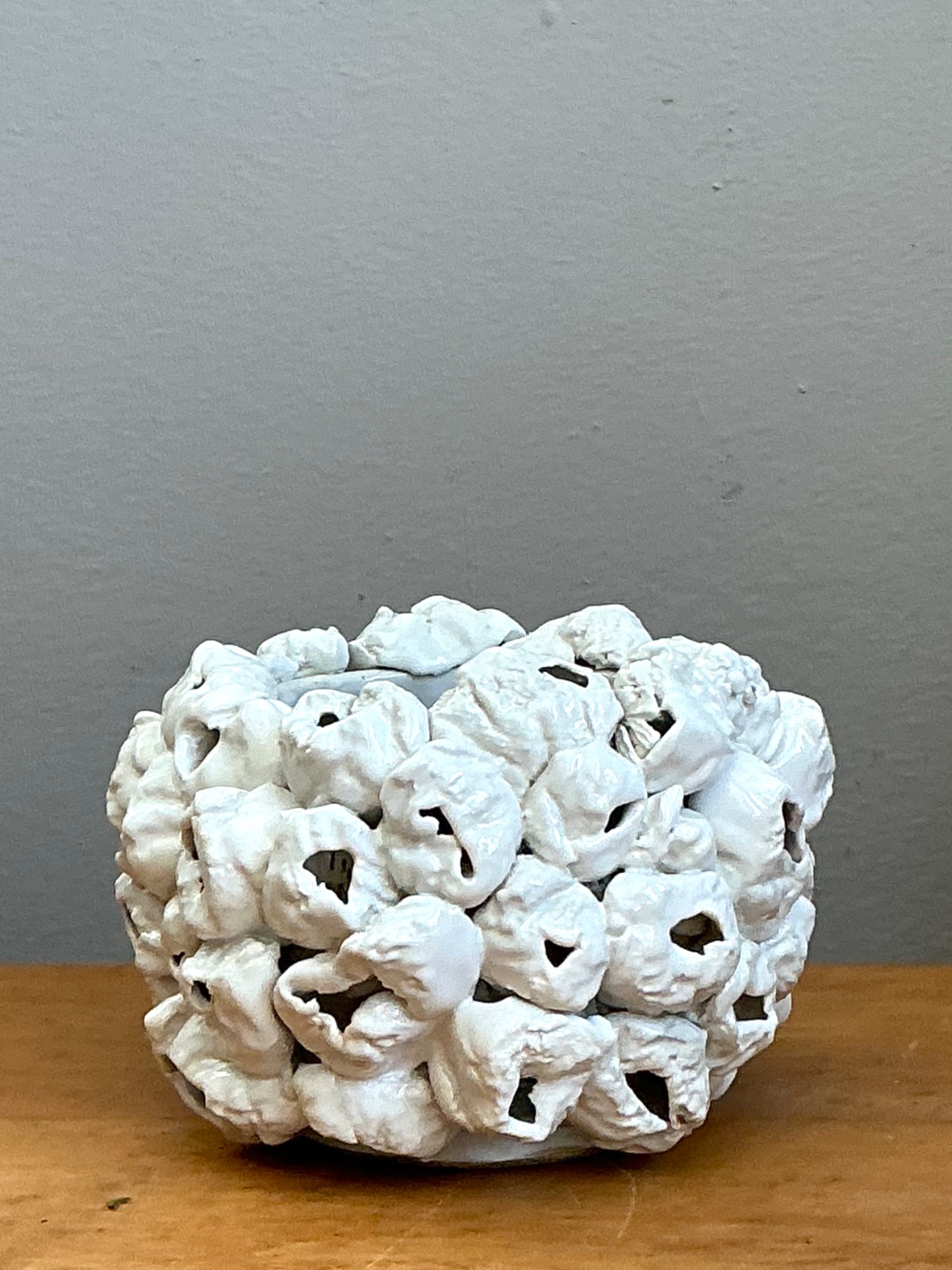 Vintage Kass O’Brien White Textured Ceramic Barnacle Bowl - Detail view