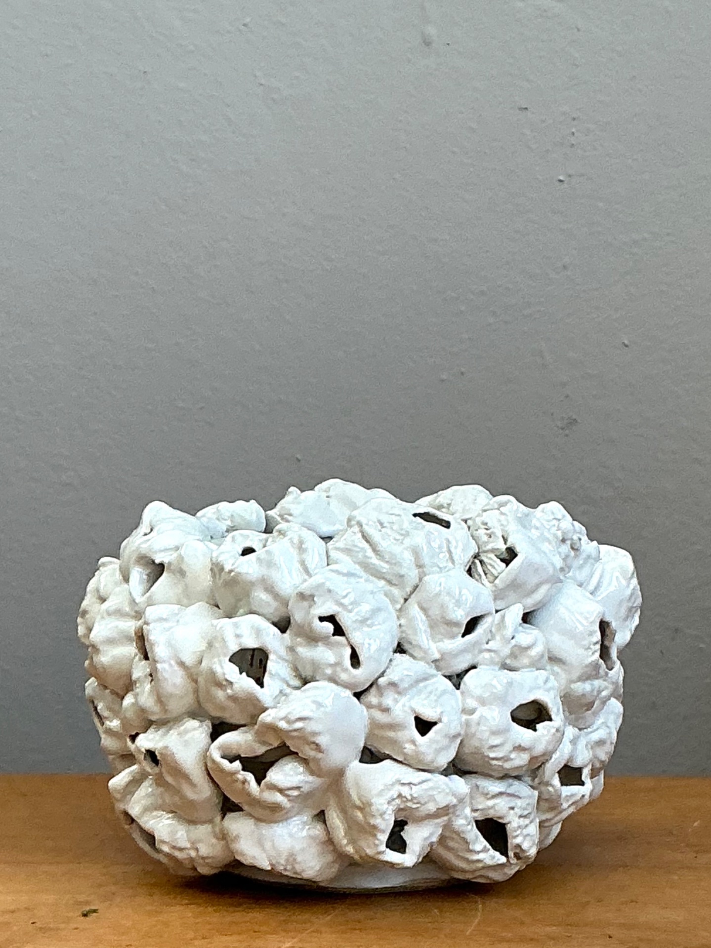 Vintage Kass O’Brien White Textured Ceramic Barnacle Bowl - Side view