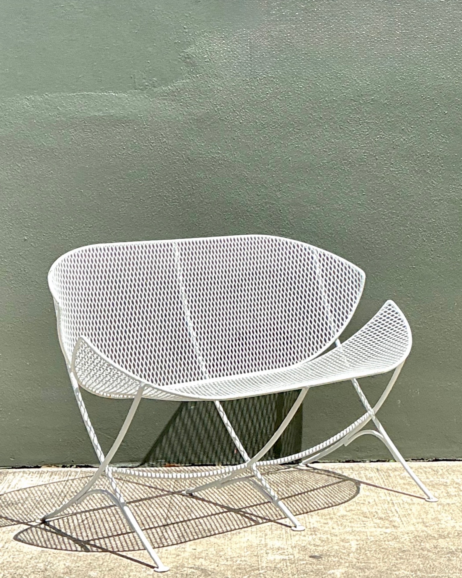 Mid-Century Modern Salterini “Orange Slice” Metal Mesh Bench - Side view