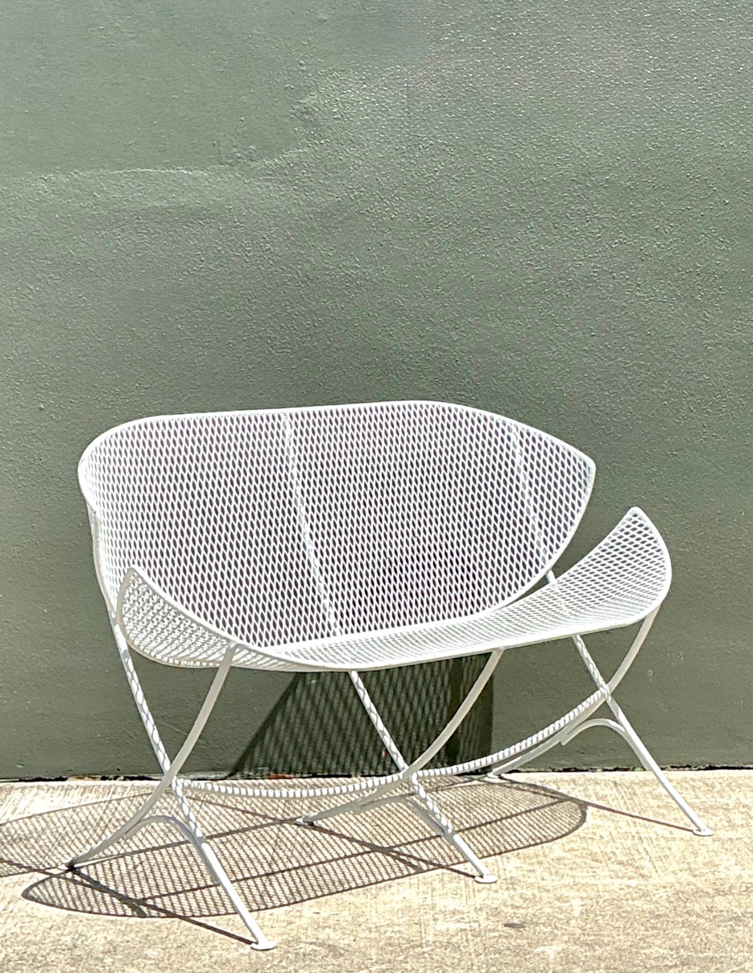 Mid-Century Modern Salterini “Orange Slice” Metal Mesh Bench - Side view