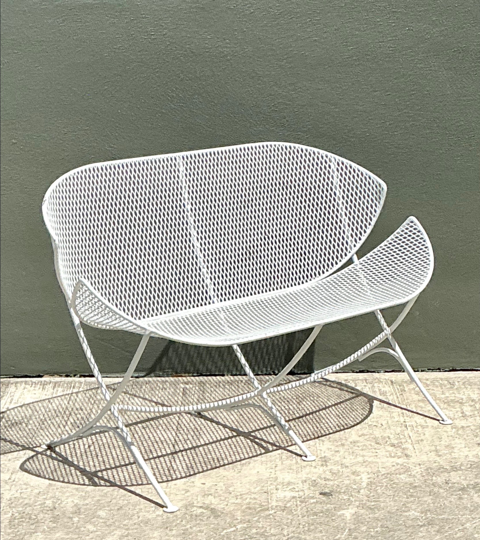 Mid-Century Modern Salterini “Orange Slice” Metal Mesh Bench - Top view