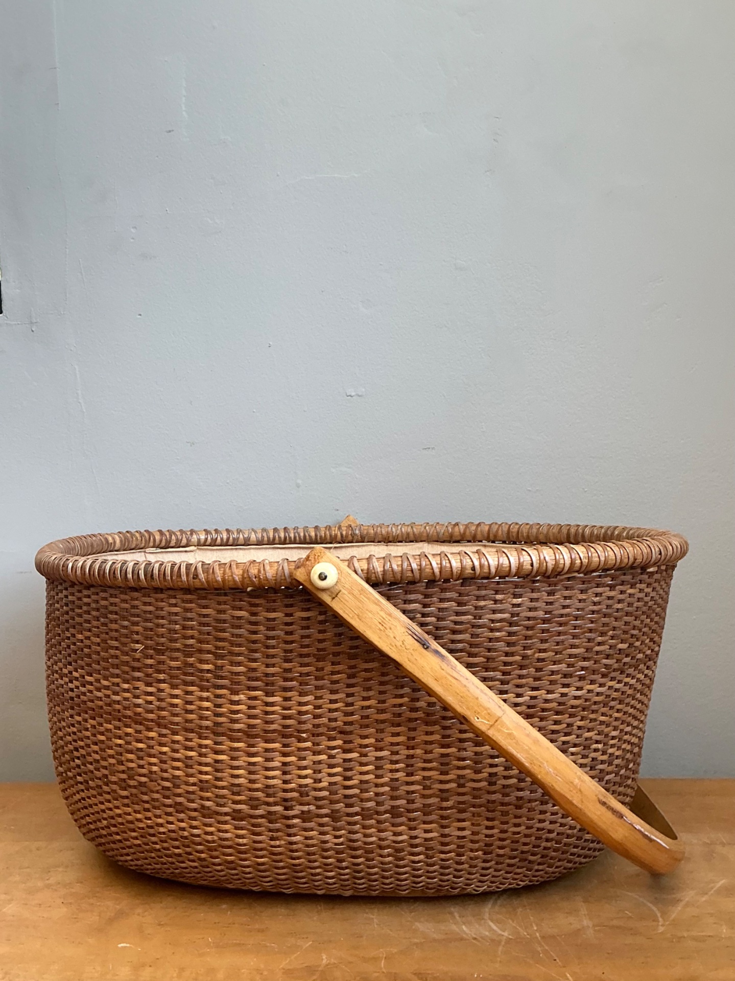 Vintage Shaker Handled Woven Rattan Basket - Top view