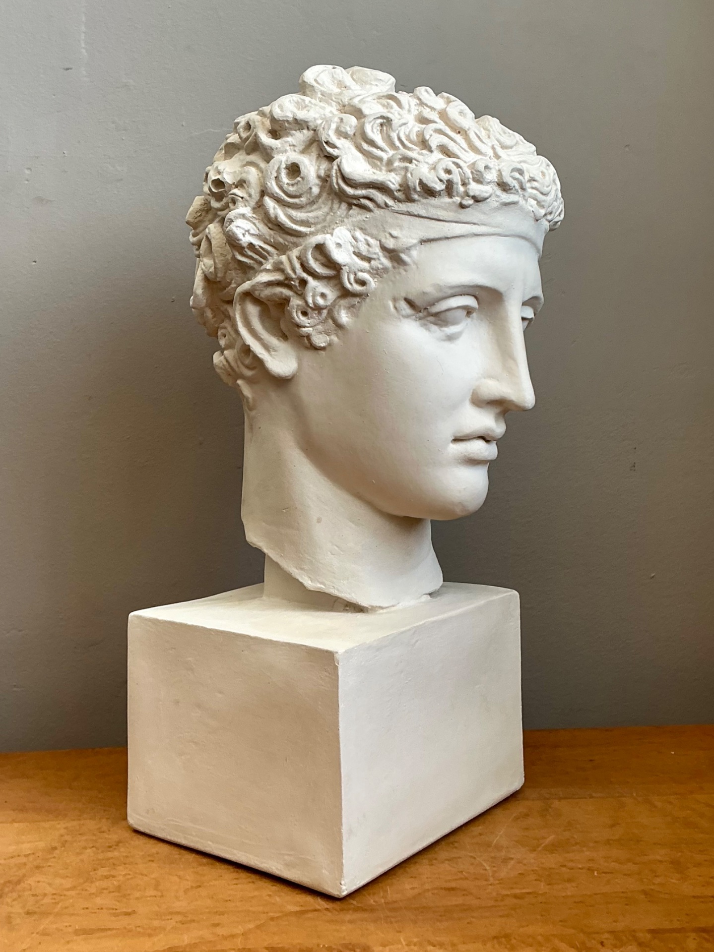 Vintage Plaster Classical Bust Of Roman Warrior - Top view