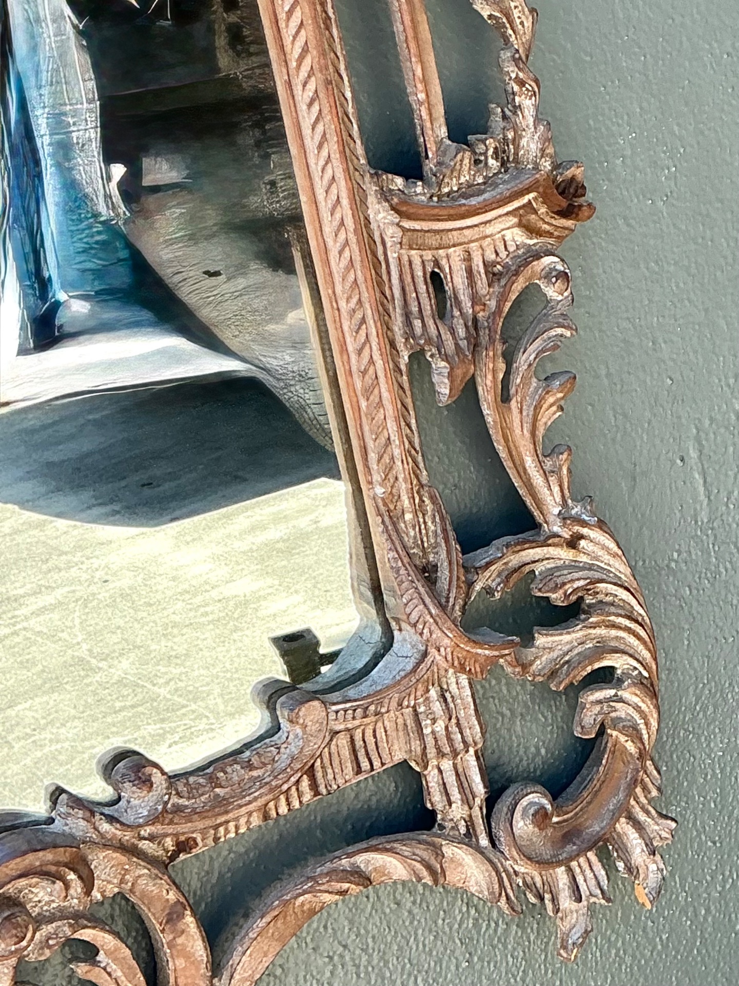 Vintage Carved Wood Pagoda Mirror - Back view