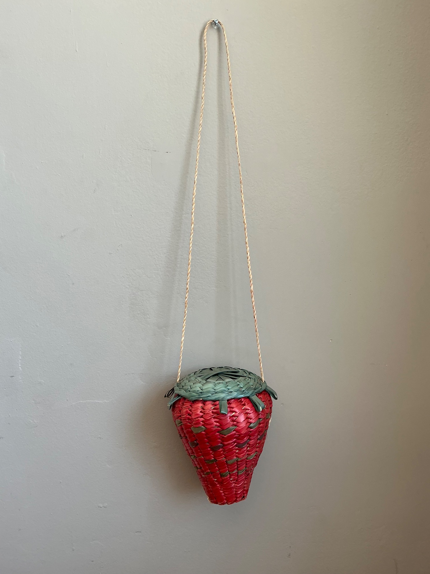 Vintage Woven Rattan Strawberry Bag - Side view