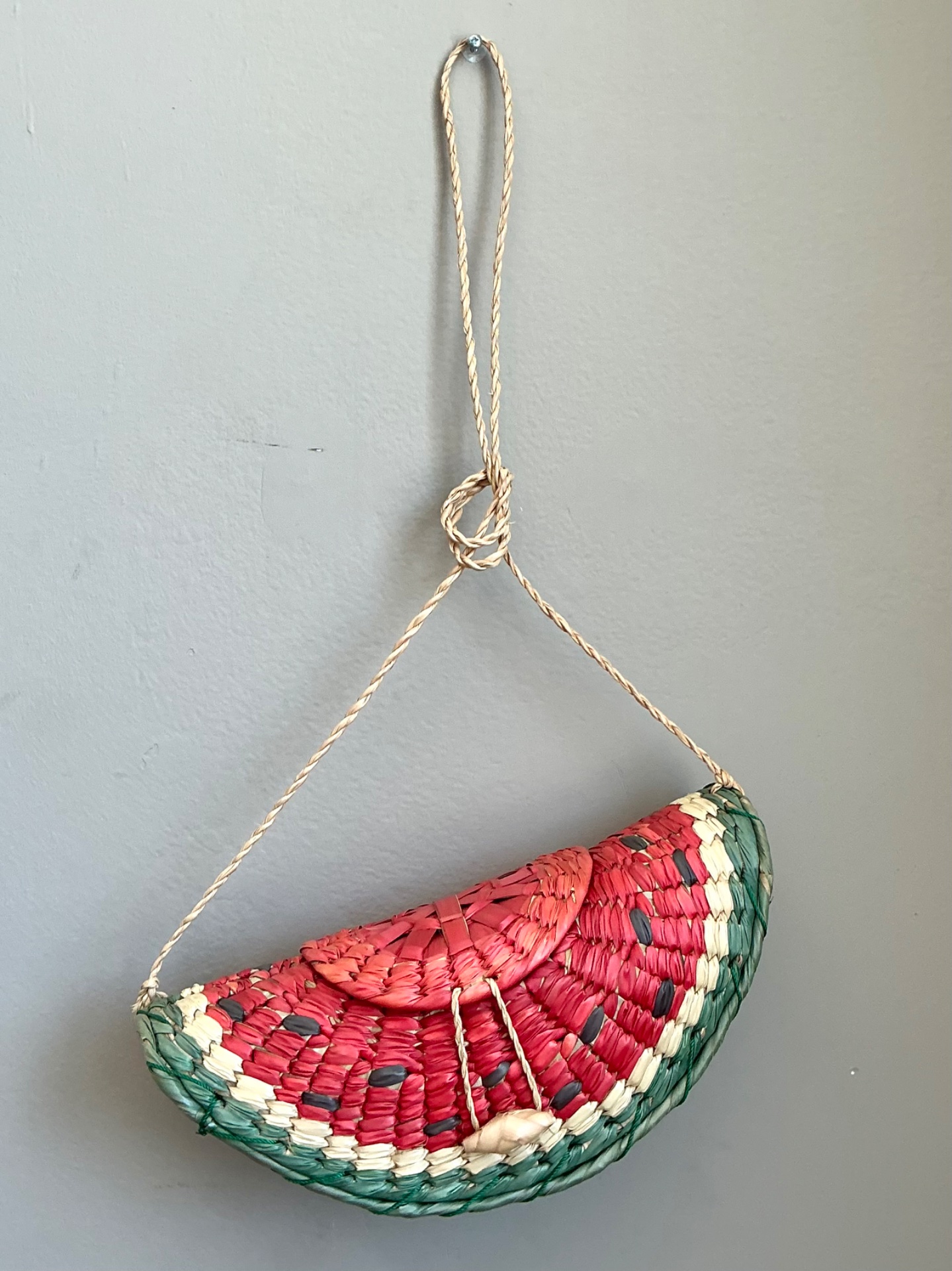 Vintage Woven Rattan Watermelon Bag - Detail view