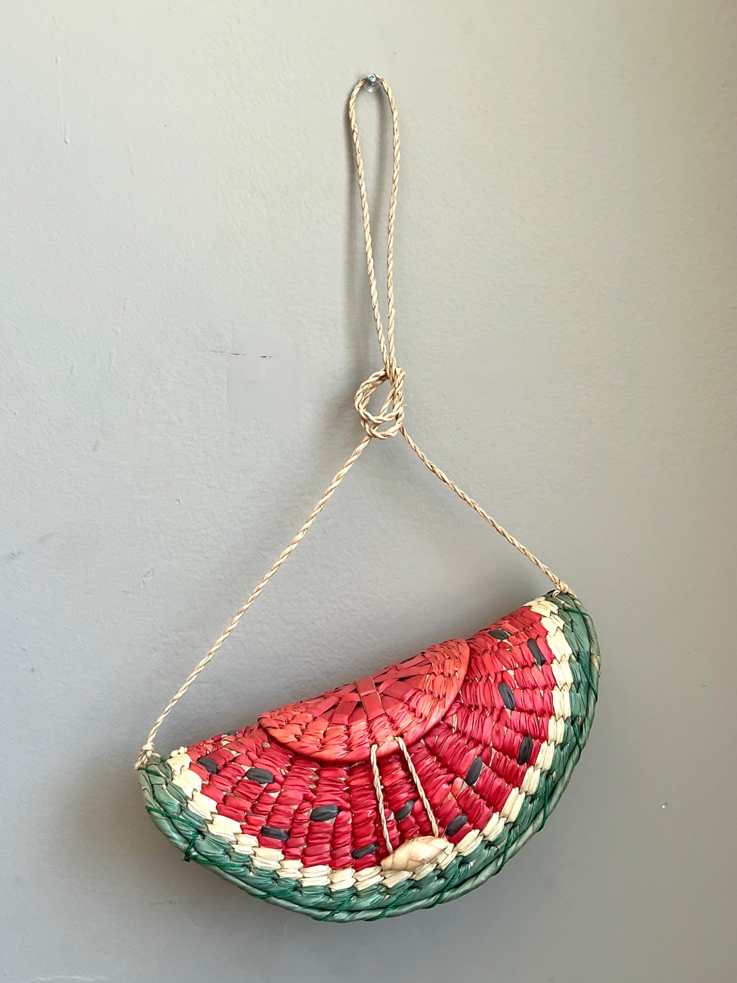 Vintage Woven Rattan Watermelon Bag - Top view