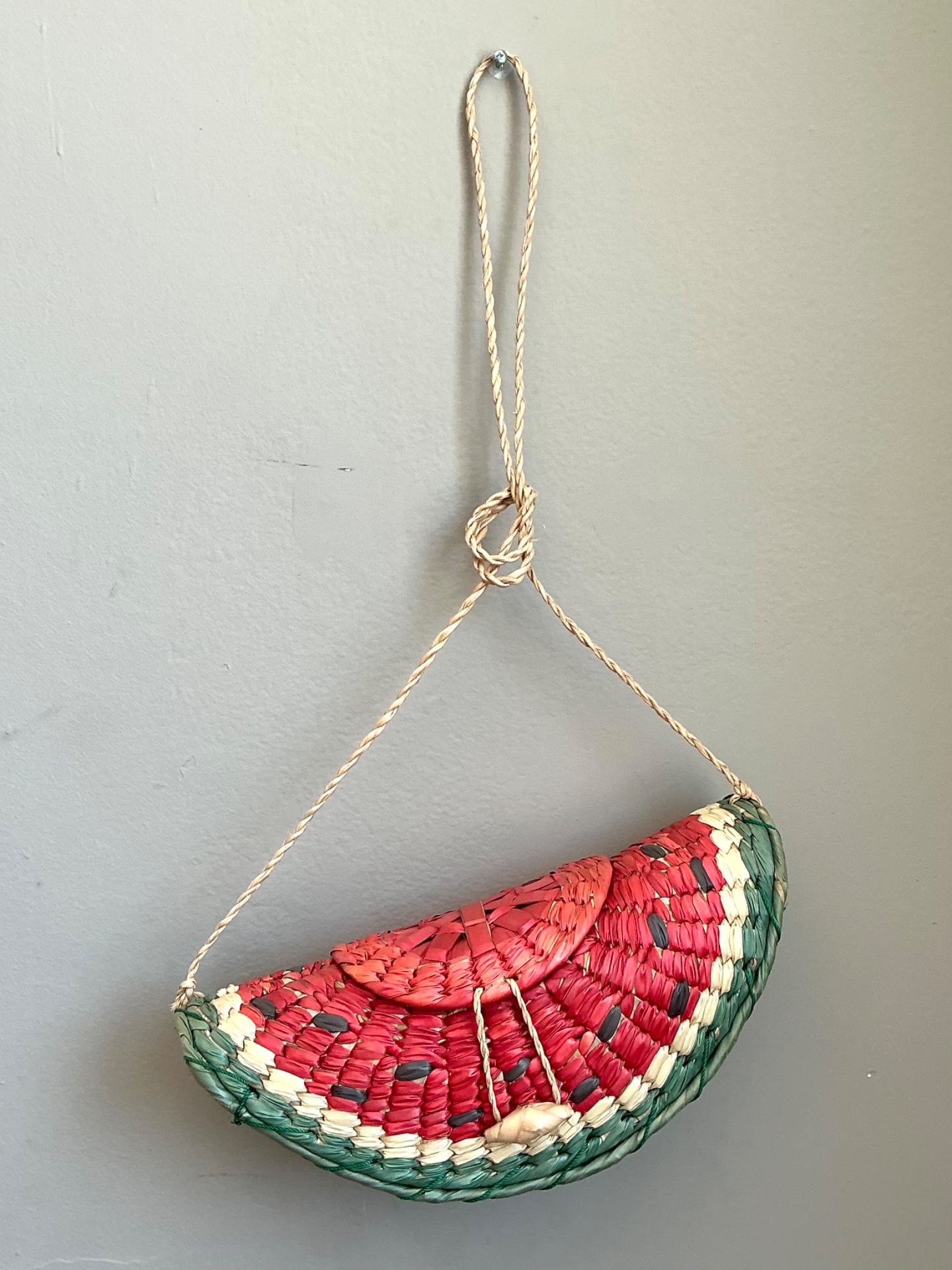 Vintage Woven Rattan Watermelon Bag - Back view