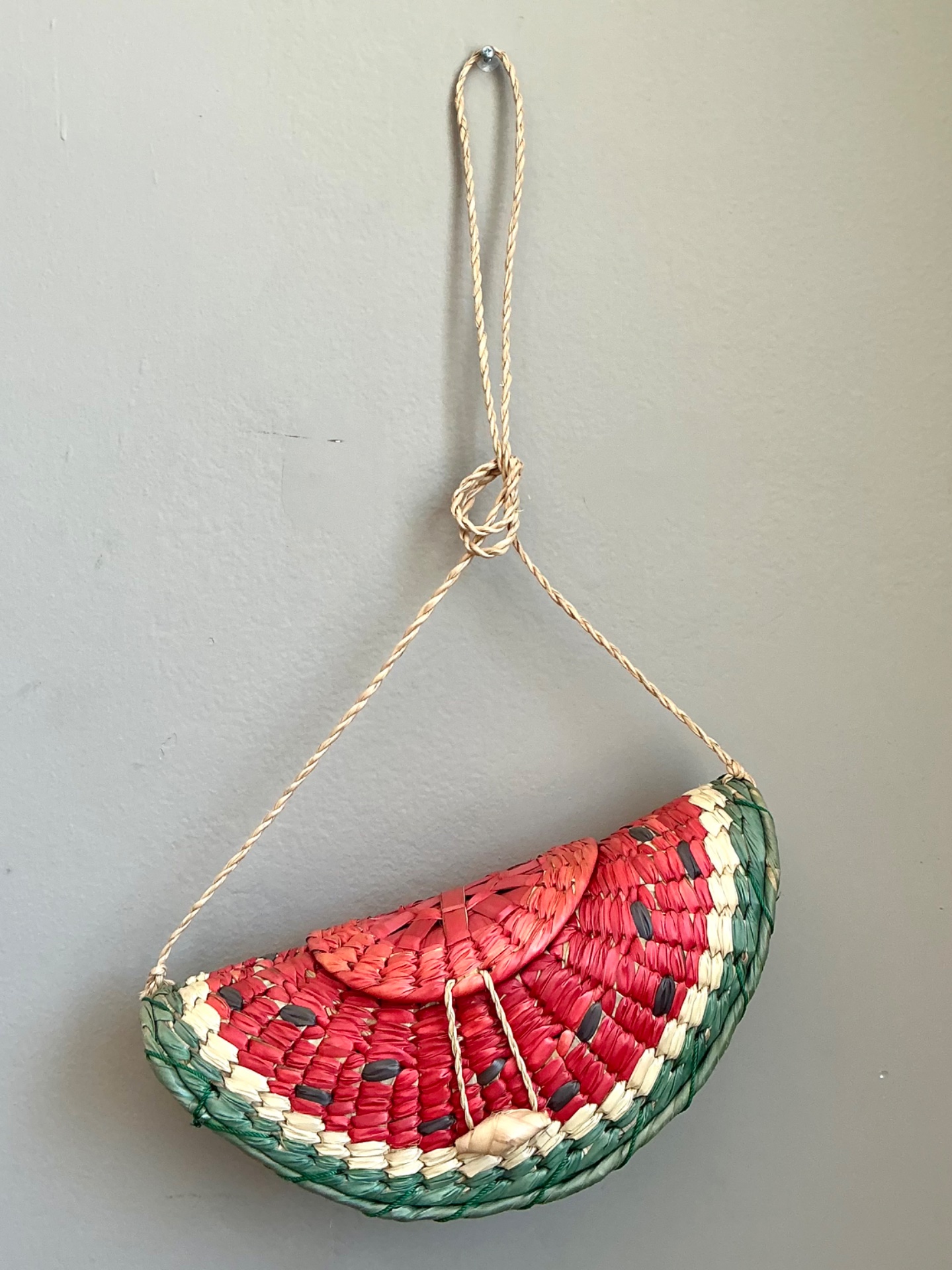 Vintage Woven Rattan Watermelon Bag - Side view