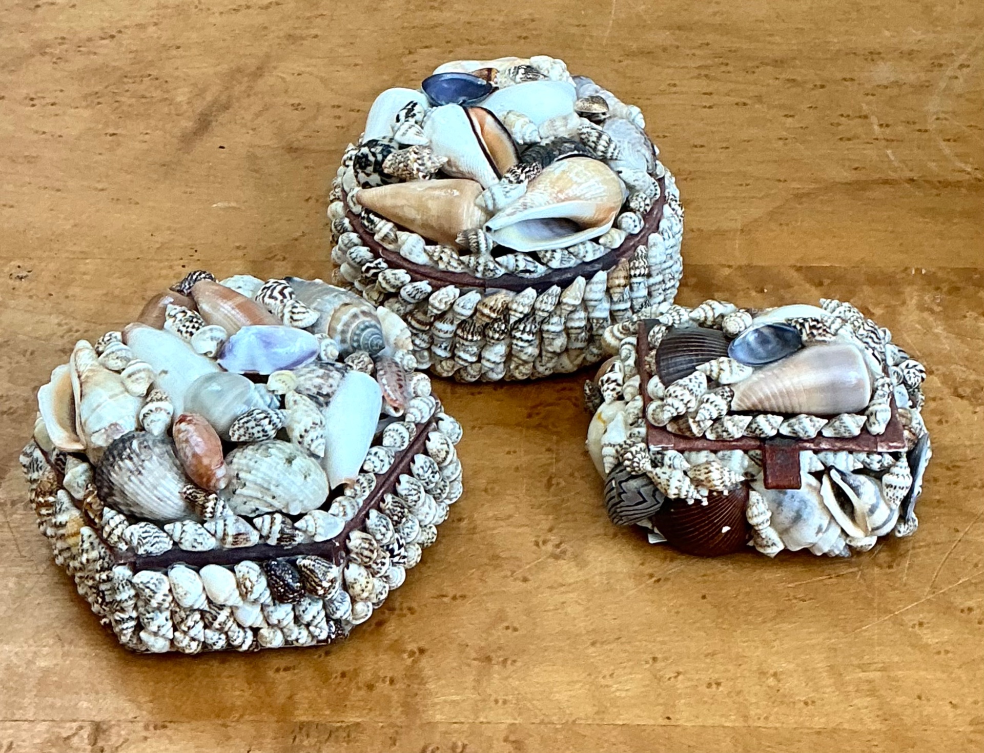 Vintage Wood and Shell Decorative Boxes - Set of 3 - Back view