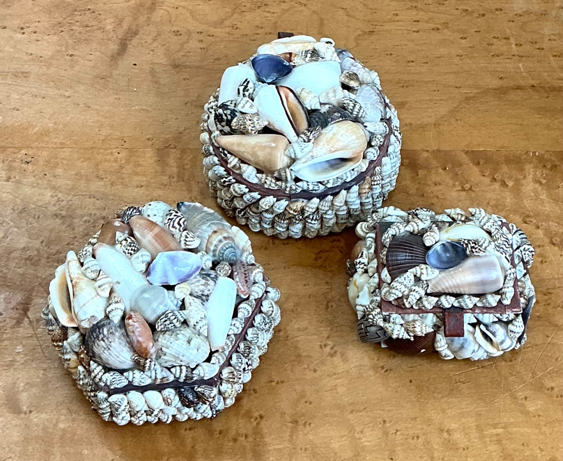 Vintage Wood and Shell Decorative Boxes - Set of 3 - Top view