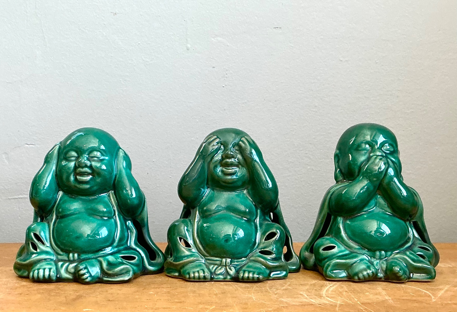 Vintage Ceramic Buddha Figurines - Set of 3 - Top view