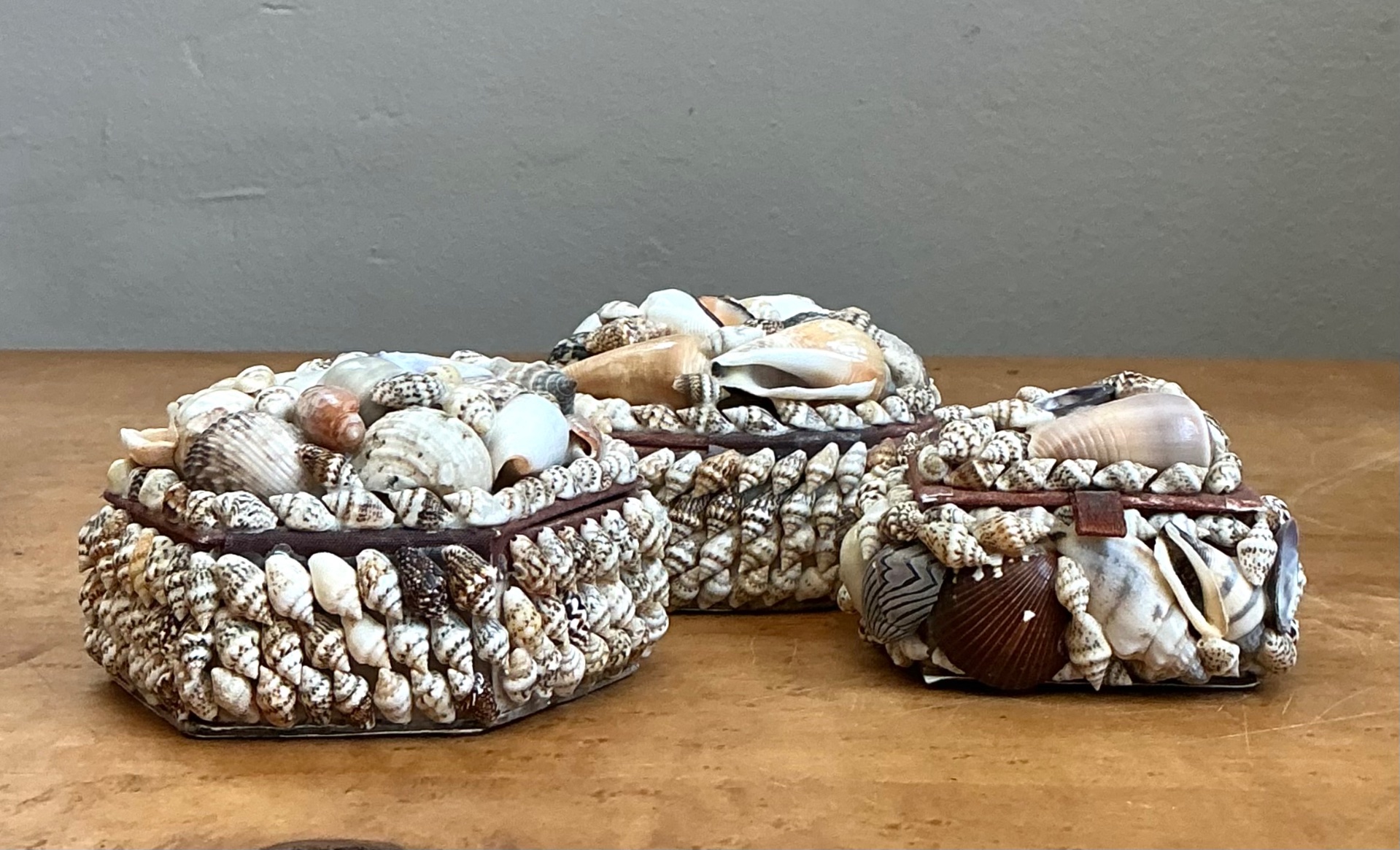 Vintage Wood and Shell Decorative Boxes - Set of 3 - Back view
