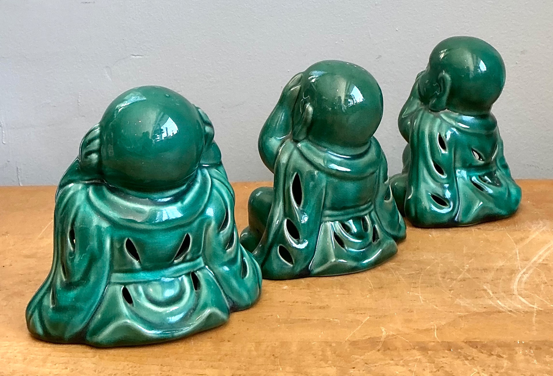 Vintage Ceramic Buddha Figurines - Set of 3 - Back view