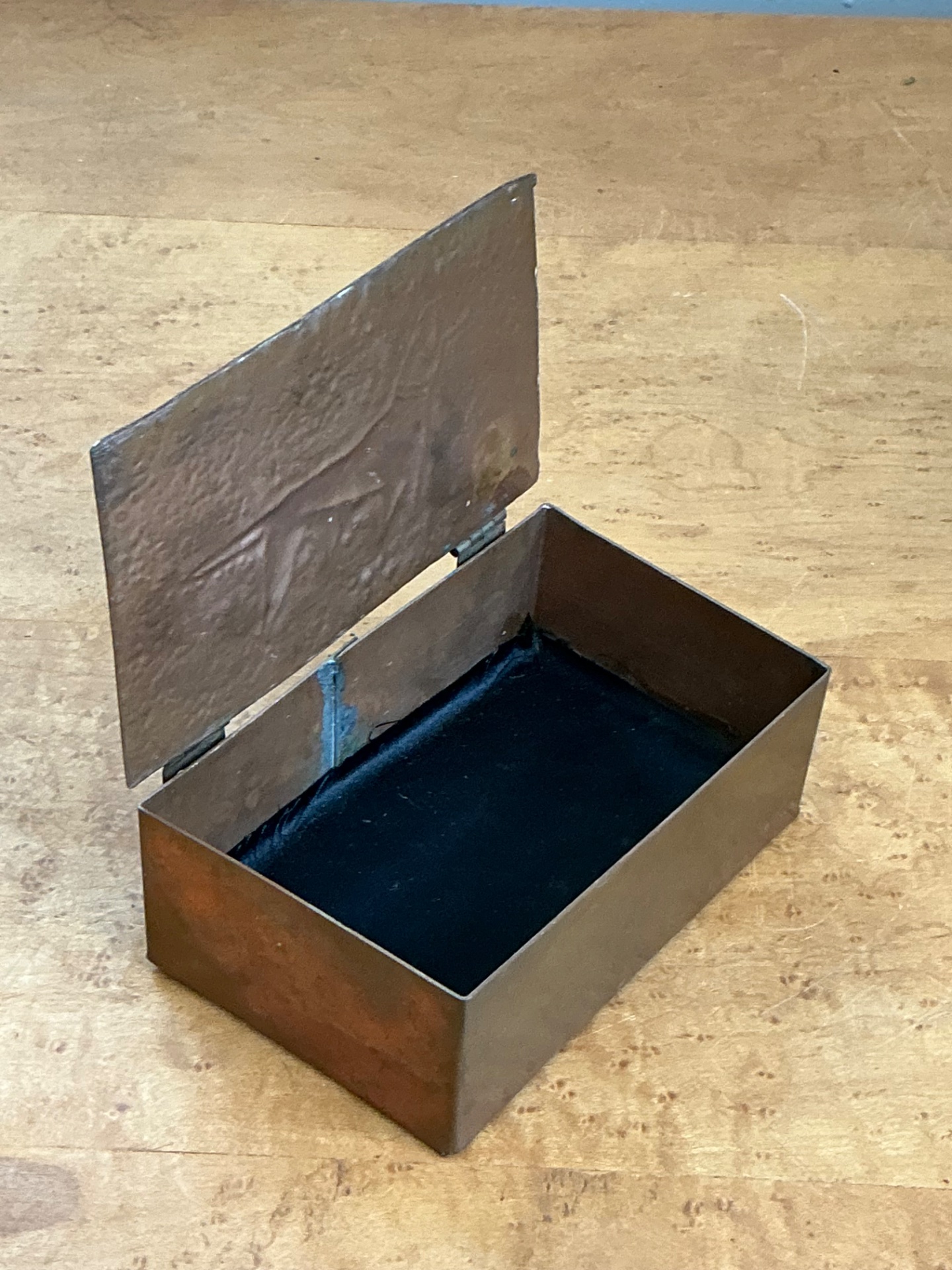 Vintage Handmade Hammered Metal and Wood Box - Top view