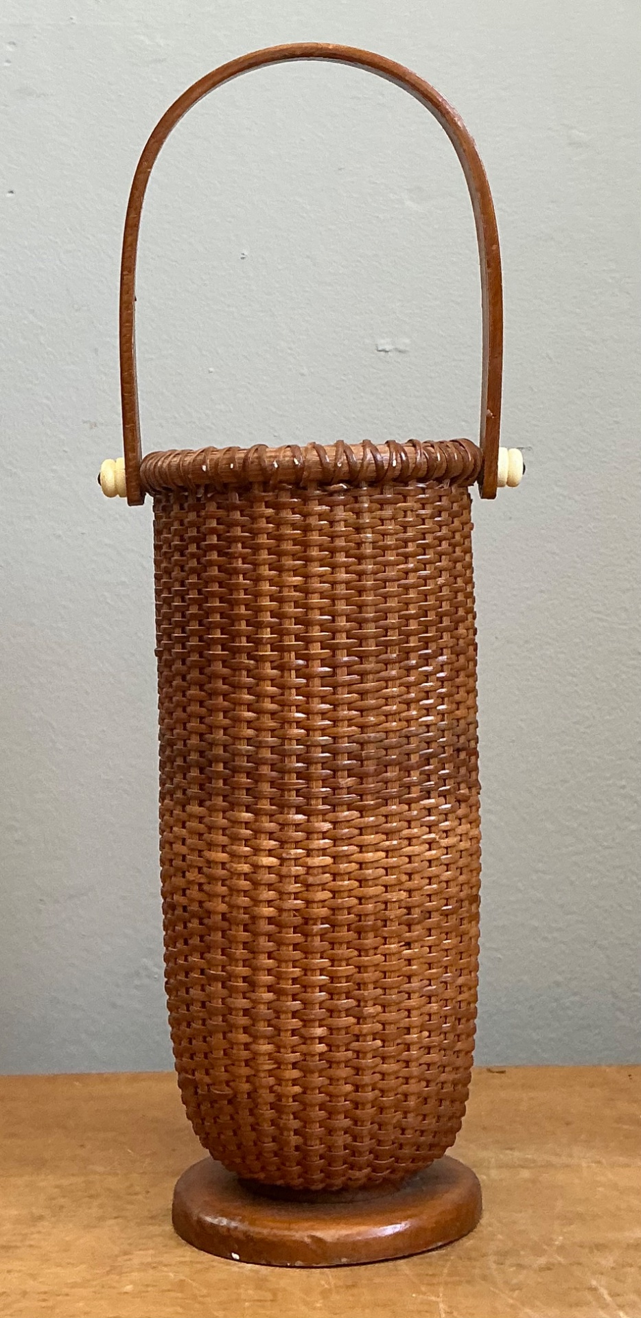 Vintage Shaker Tall Woven Rattan Basket - Back view