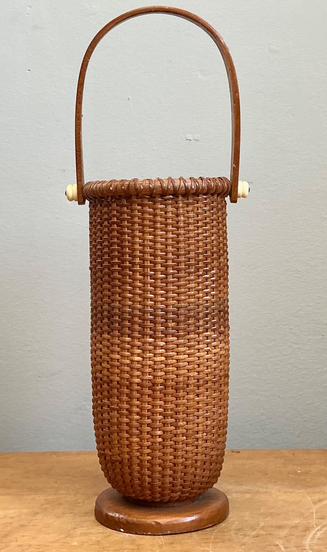 Vintage Shaker Tall Woven Rattan Basket - Detail view