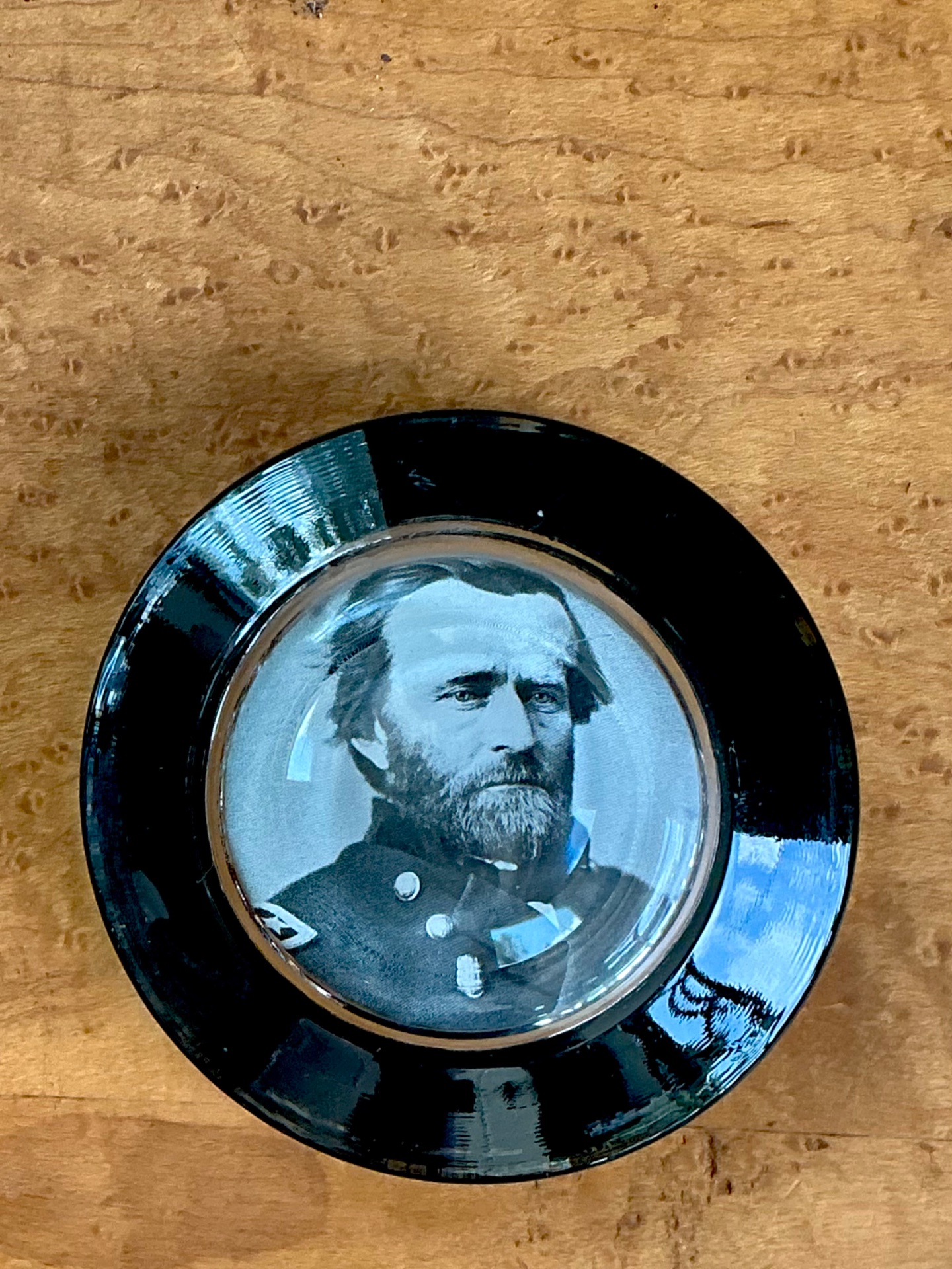 Vintage Glass Paperweight with Ulysses S. Grant Portrait - Back view