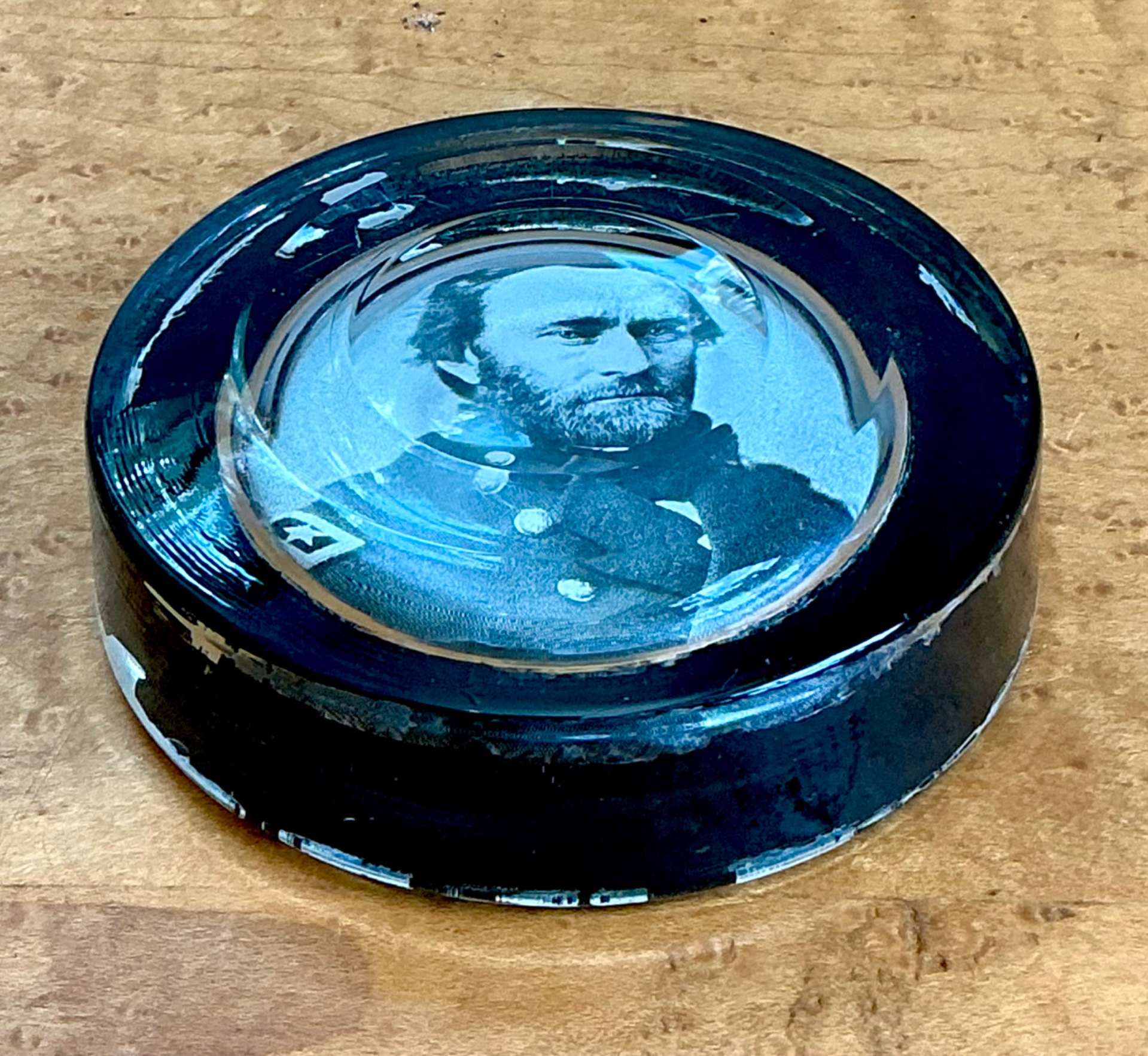 Vintage Glass Paperweight with Ulysses S. Grant Portrait - Top view
