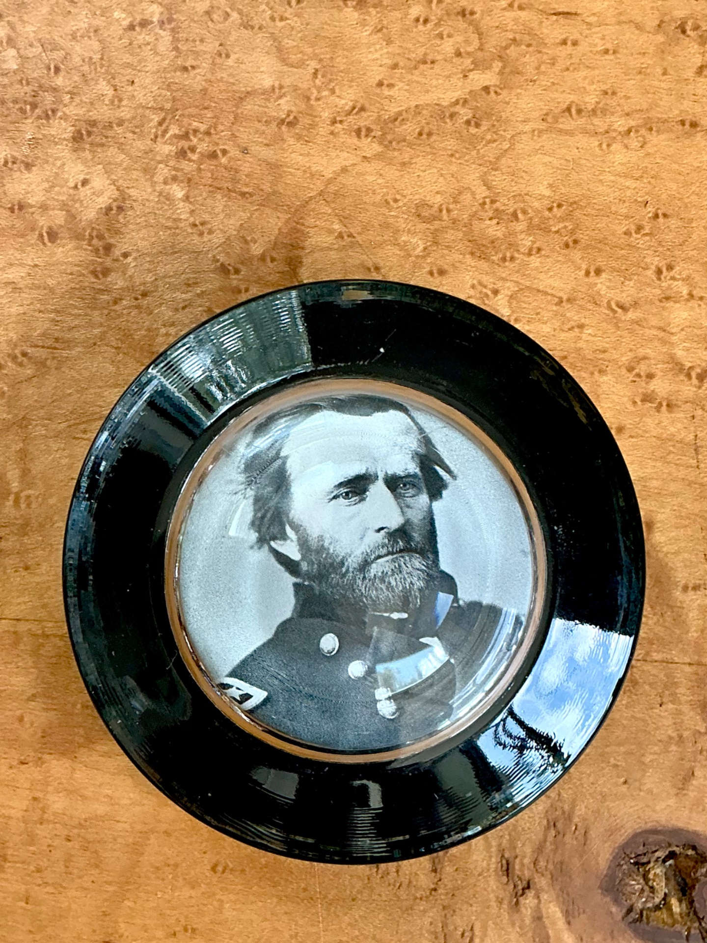 Vintage Glass Paperweight with Ulysses S. Grant Portrait - Side view
