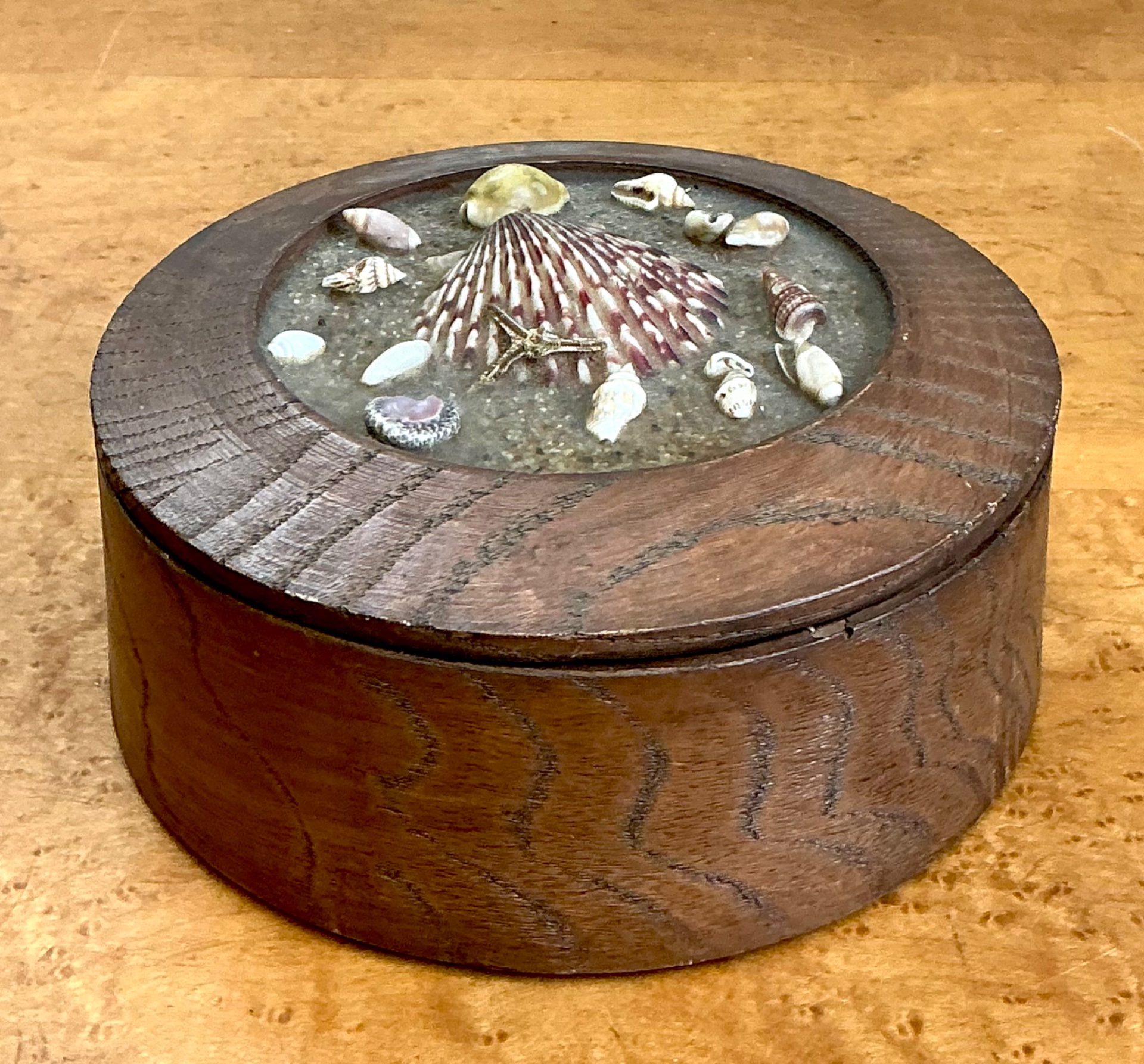 Vintage Wood and Shell Decorative Box - Top view