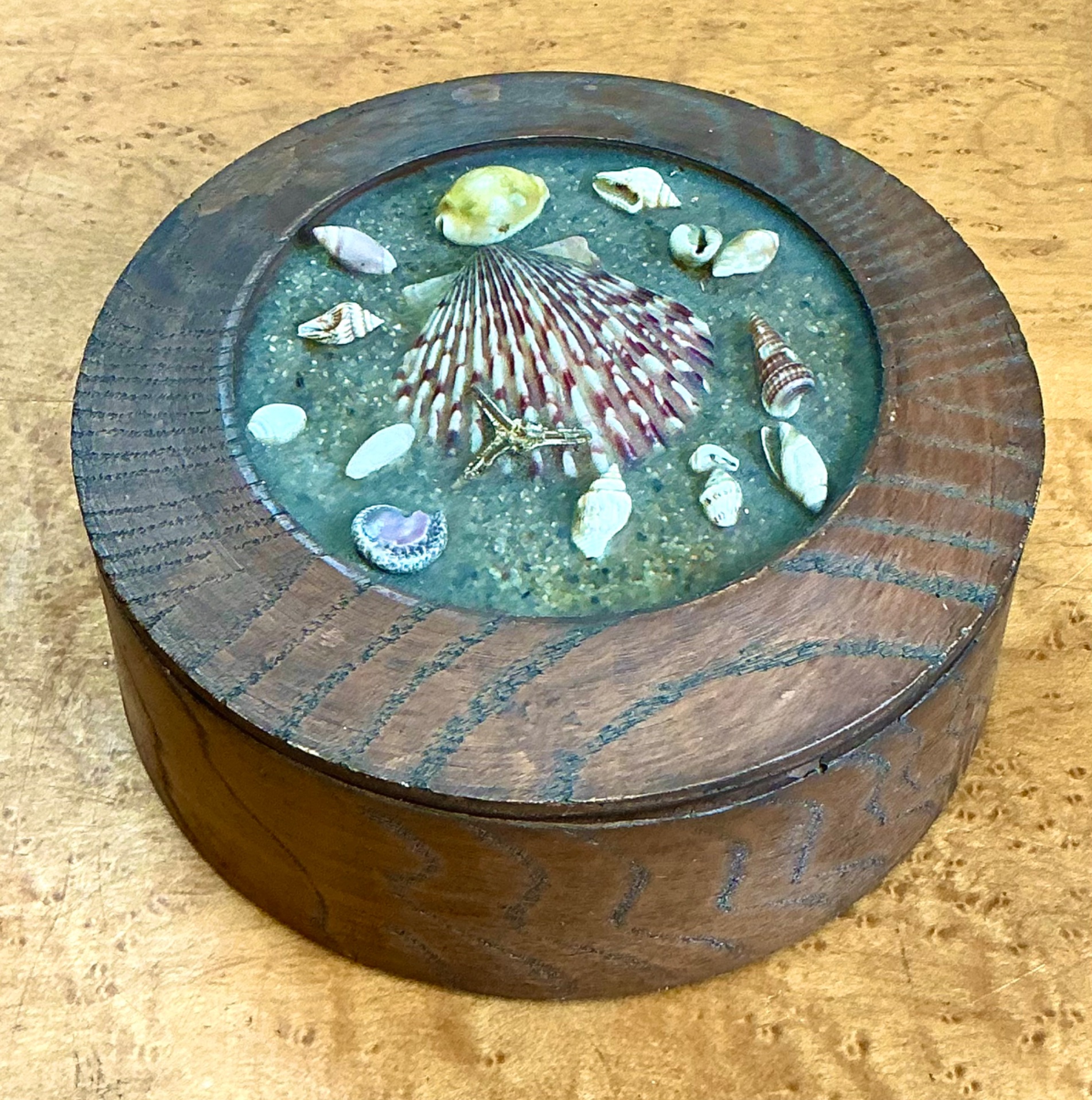 Vintage Wood and Shell Decorative Box - Side view