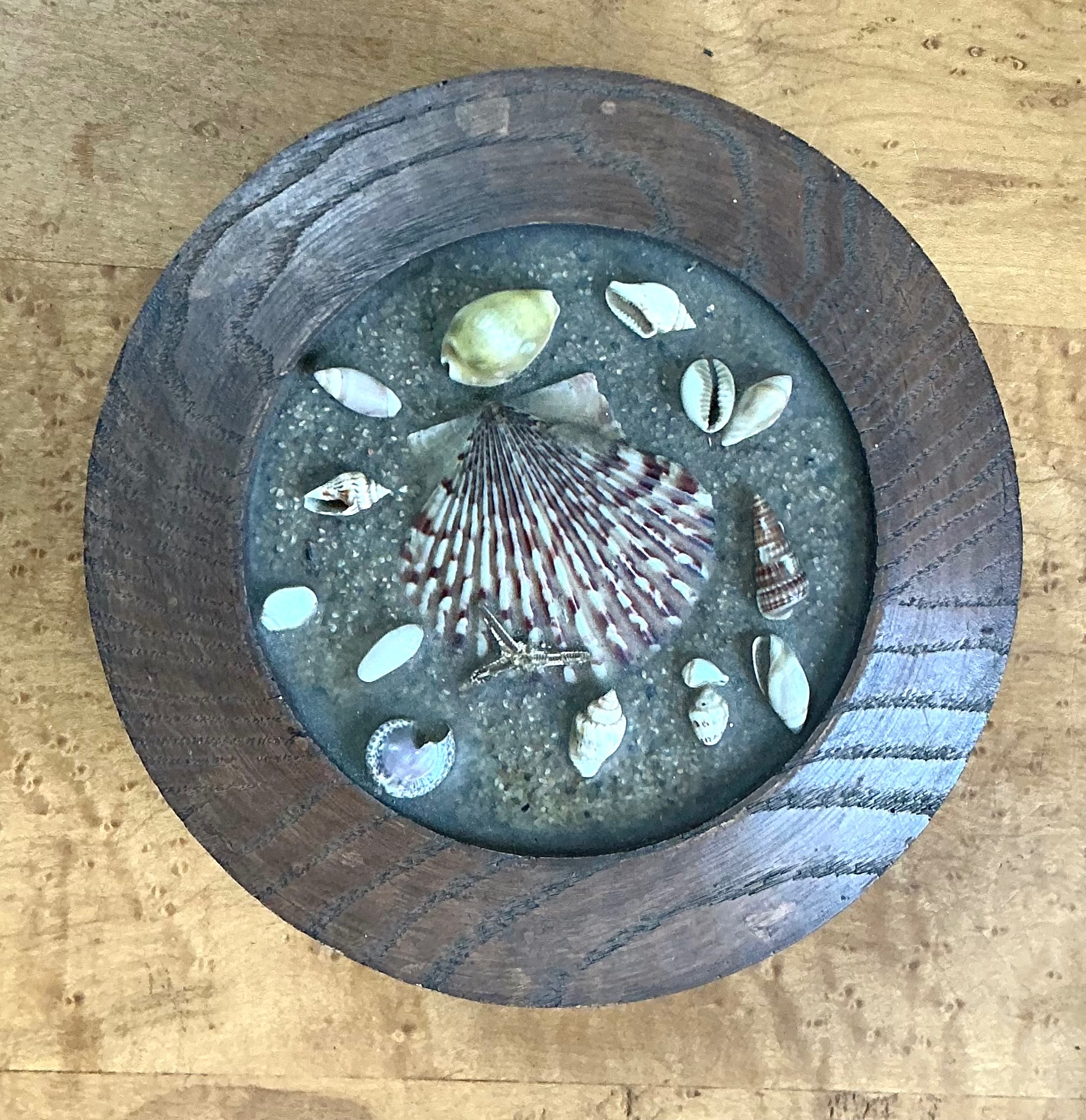 Vintage Wood and Shell Decorative Box - Back view