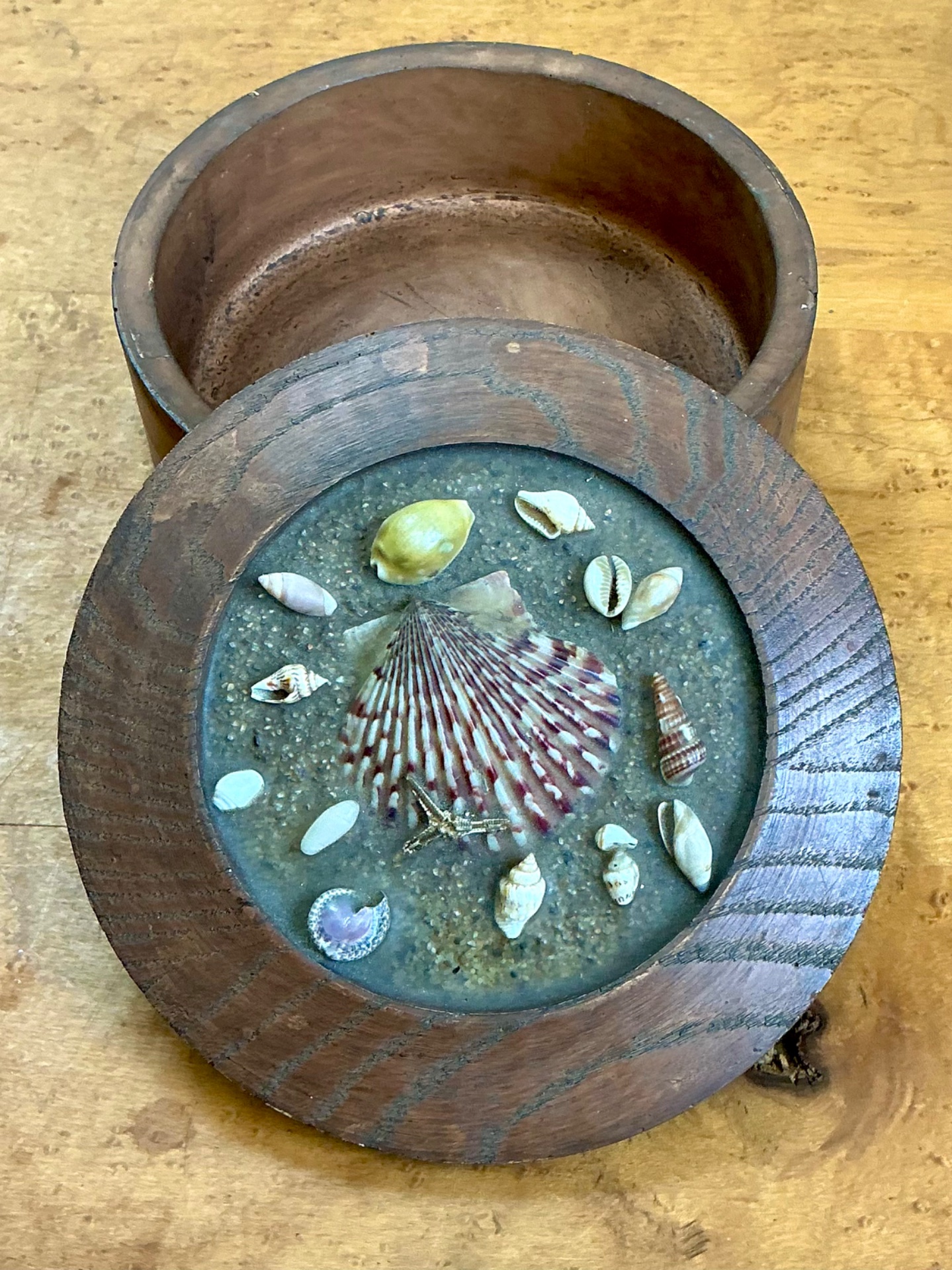 Vintage Wood and Shell Decorative Box - Back view